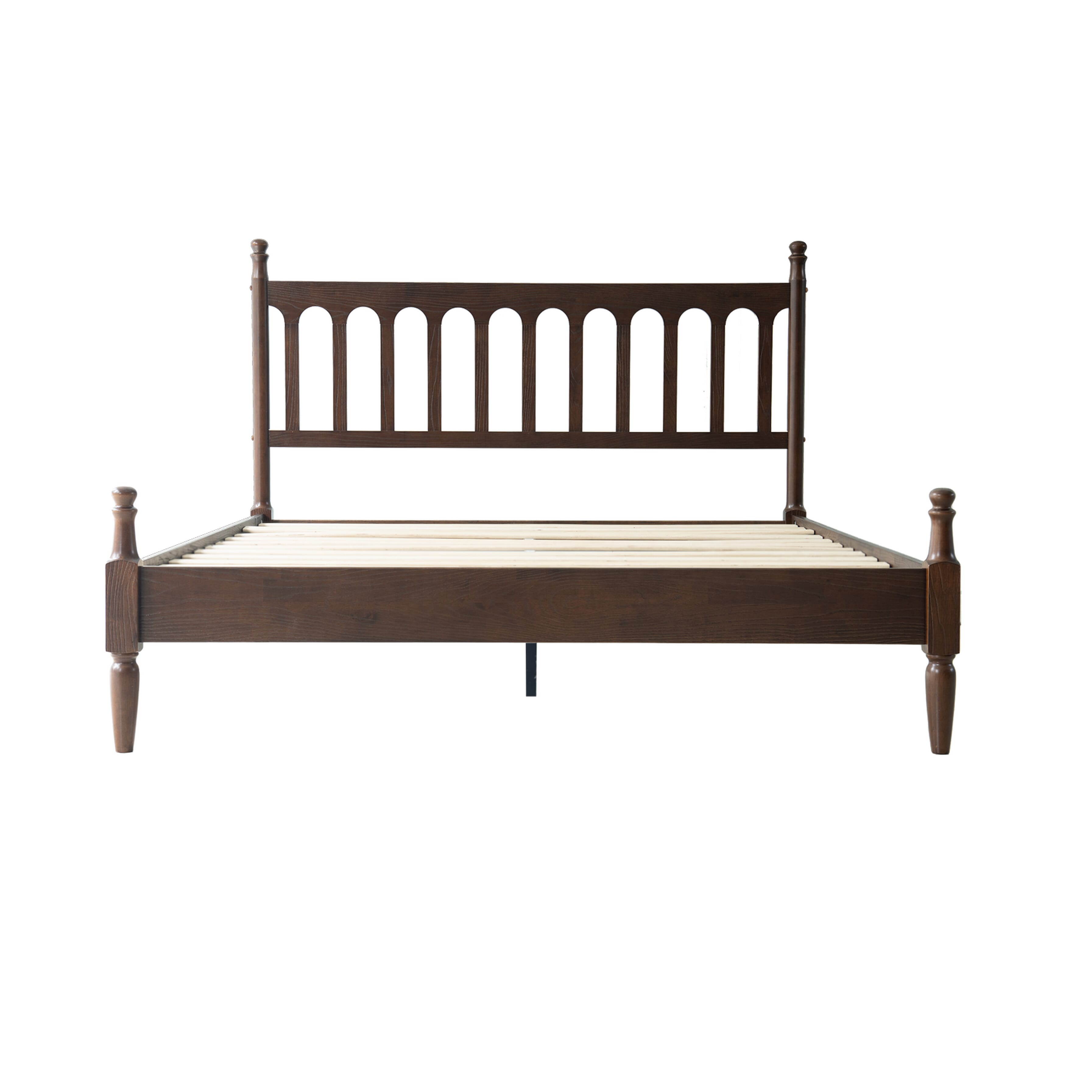 King Size Solid Wood Platform Bed Frame with Headboard & Footboard, 12 Durable Slatted Base with Metal Legs, No Box Spring Needed, Easy Assembly, Noise-Free & Slip-Free, Dark Roast Oak Finish, WCK-32