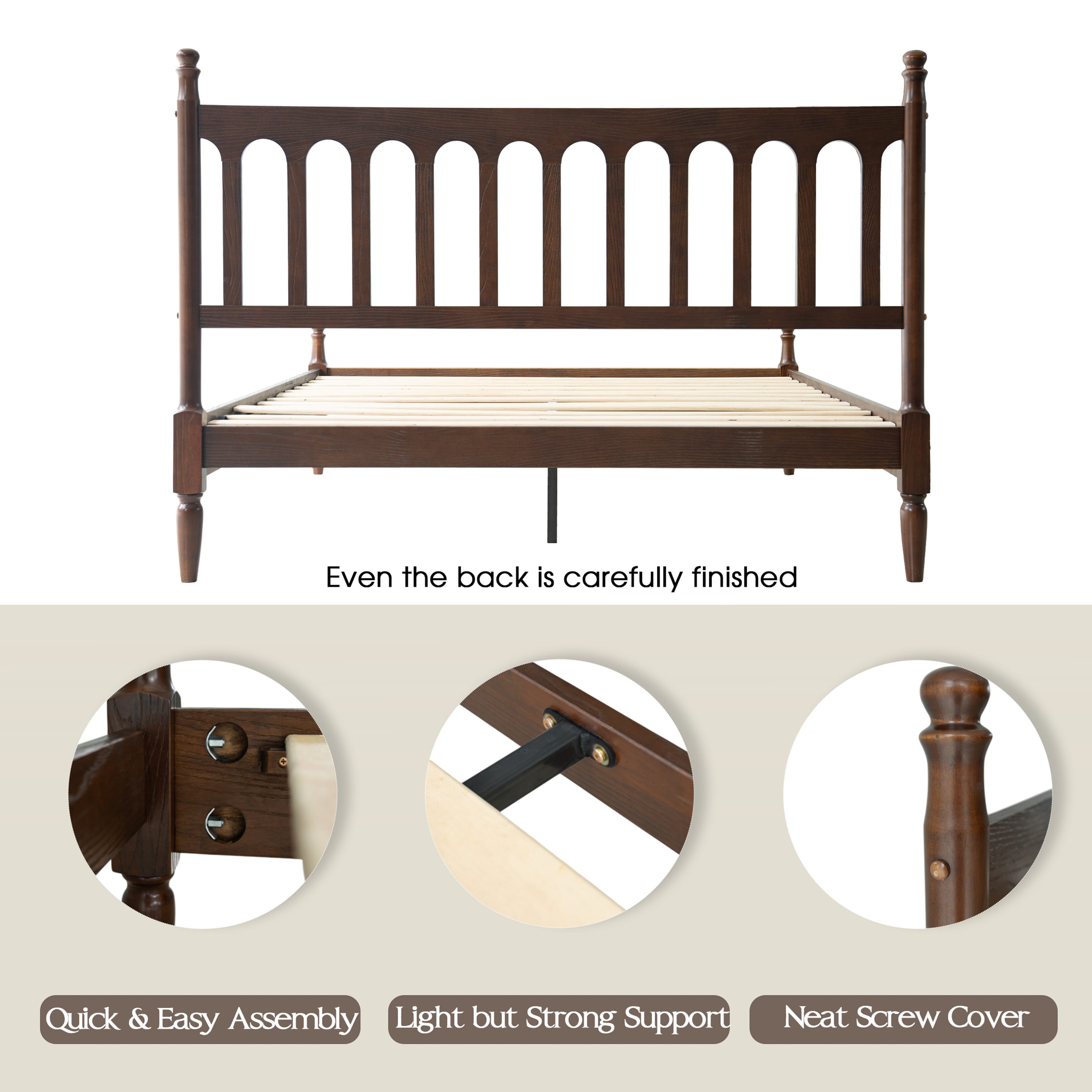 King Size Solid Wood Platform Bed Frame with Headboard & Footboard, 12 Durable Slatted Base with Metal Legs, No Box Spring Needed, Easy Assembly, Noise-Free & Slip-Free, Dark Roast Oak Finish, WCK-32