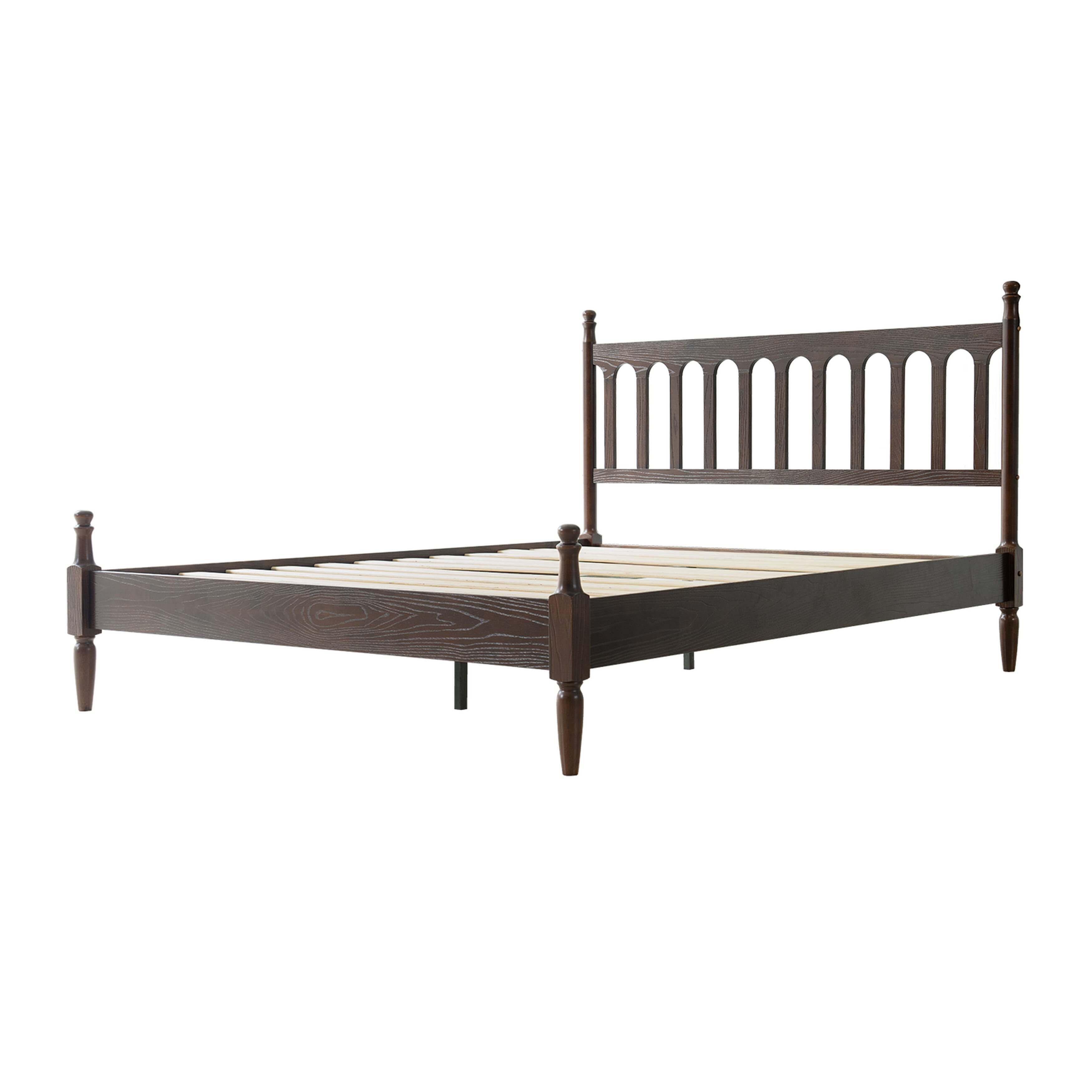 King Size Solid Wood Platform Bed Frame with Headboard & Footboard, 12 Durable Slatted Base with Metal Legs, No Box Spring Needed, Easy Assembly, Noise-Free & Slip-Free, Dark Roast Oak Finish, WCK-32