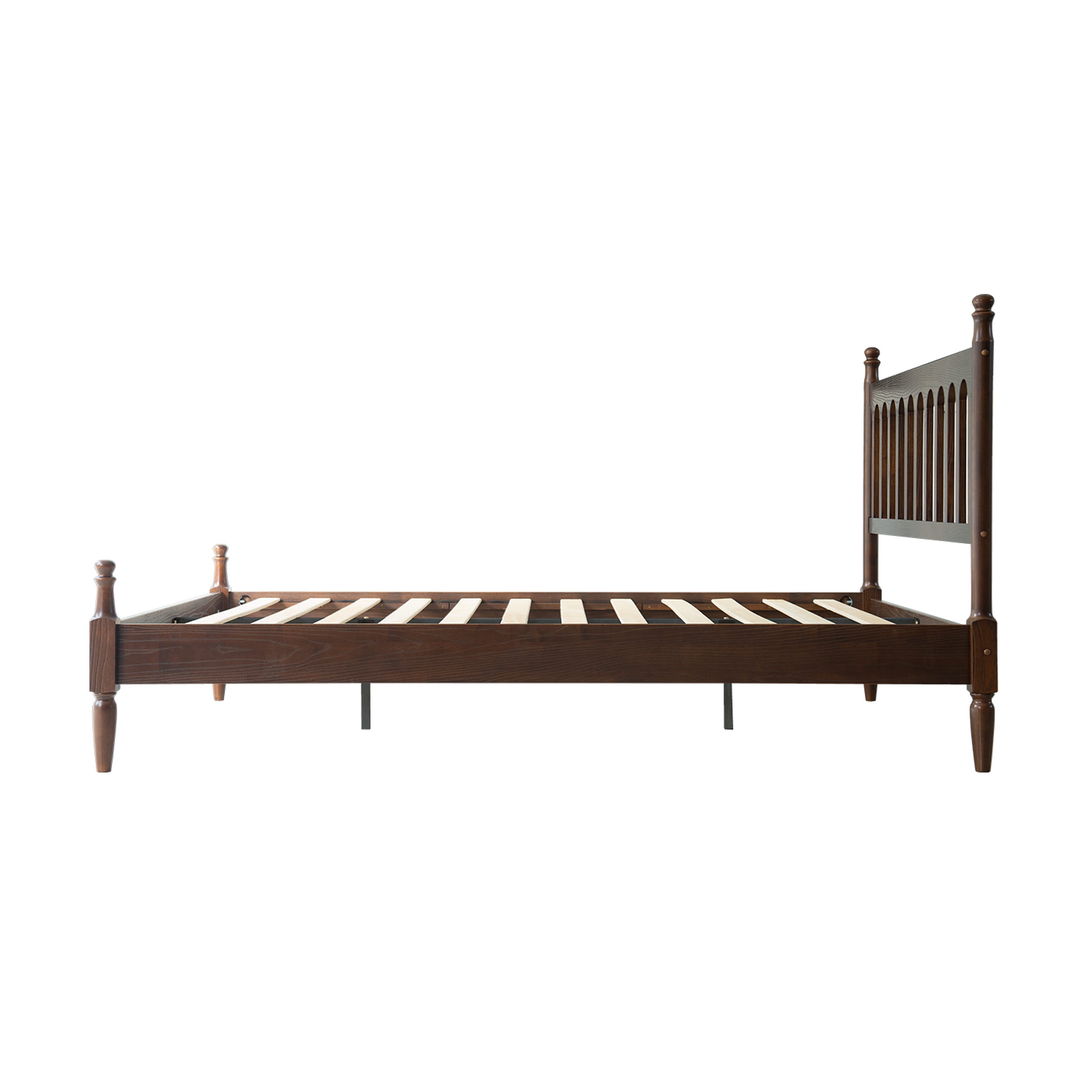 King Size Solid Wood Platform Bed Frame with Headboard & Footboard, 12 Durable Slatted Base with Metal Legs, No Box Spring Needed, Easy Assembly, Noise-Free & Slip-Free, Dark Roast Oak Finish, WCK-32