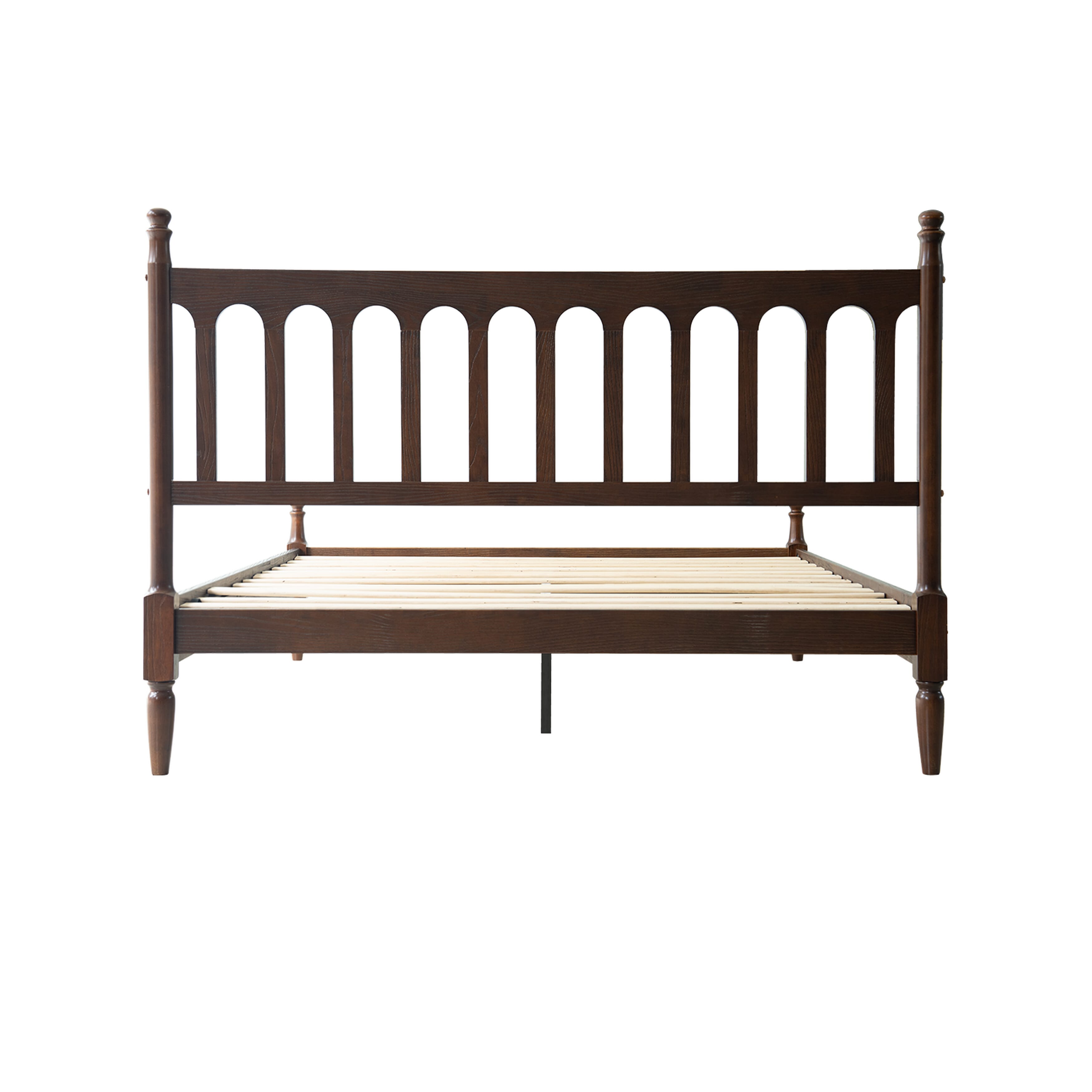 King Size Solid Wood Platform Bed Frame with Headboard & Footboard, 12 Durable Slatted Base with Metal Legs, No Box Spring Needed, Easy Assembly, Noise-Free & Slip-Free, Dark Roast Oak Finish, WCK-32