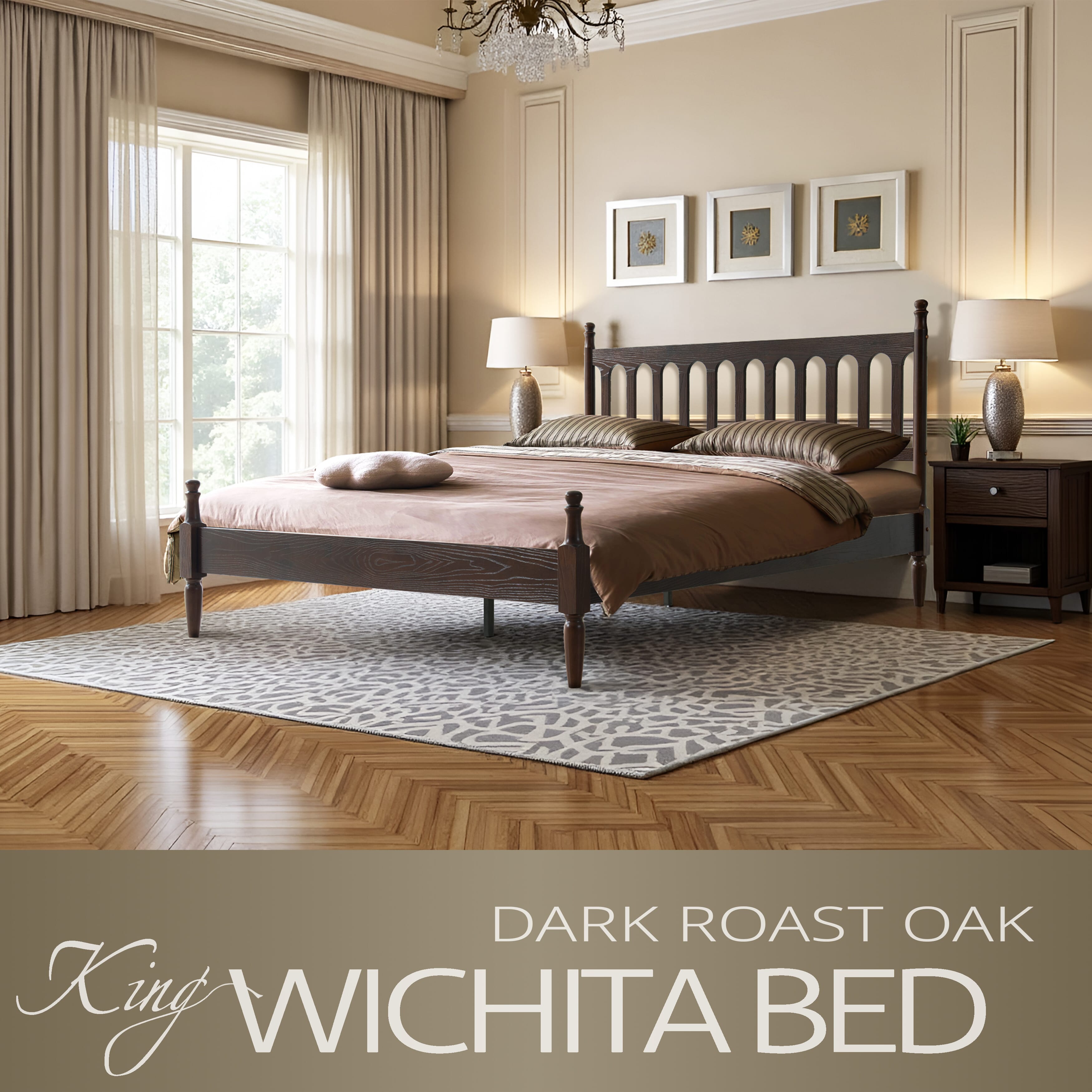 King Size Solid Wood Platform Bed Frame with Headboard & Footboard, 12 Durable Slatted Base with Metal Legs, No Box Spring Needed, Easy Assembly, Noise-Free & Slip-Free, Dark Roast Oak Finish, WCK-32