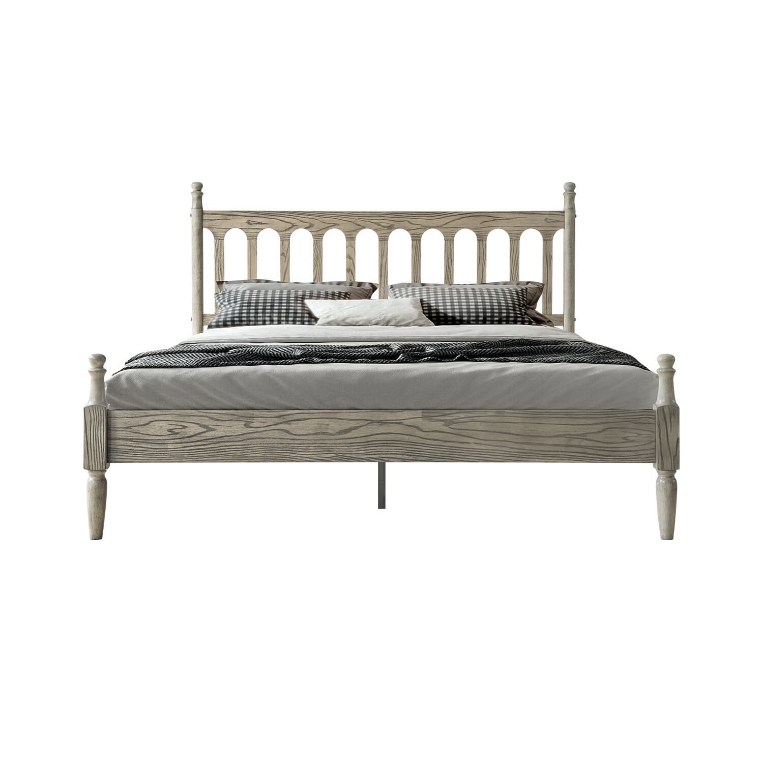 King Size Platform Bed Frame with Solid Wood Headboard and Footboard, 12 Heavy-Duty Slats, Metal Legs, Easy Assembly, No Box Spring Needed, Noise-Free and Anti-Slip, Weathered Gray Oak Finish, WCK-34