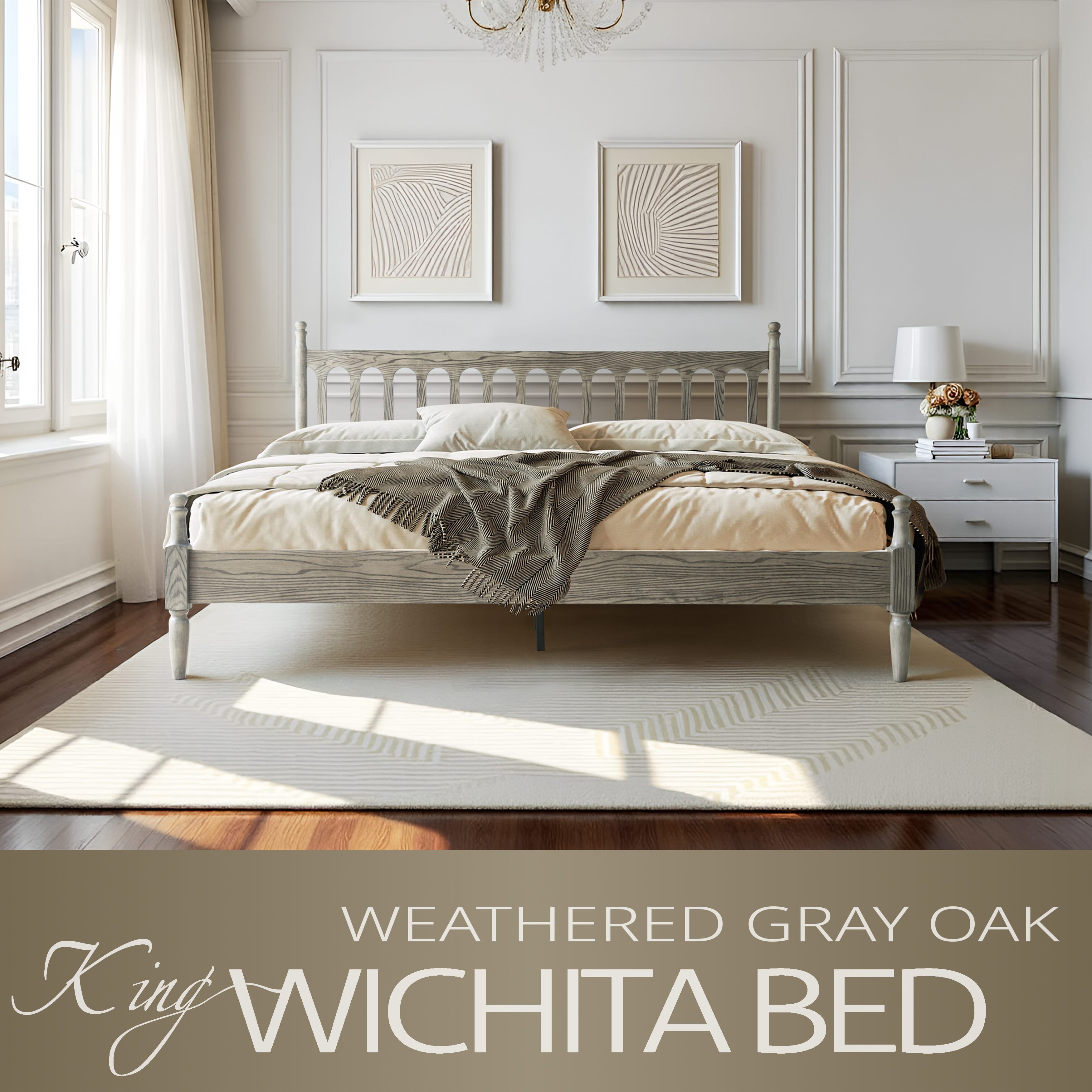 King Size Platform Bed Frame with Solid Wood Headboard and Footboard, 12 Heavy-Duty Slats, Metal Legs, Easy Assembly, No Box Spring Needed, Noise-Free and Anti-Slip, Weathered Gray Oak Finish, WCK-34