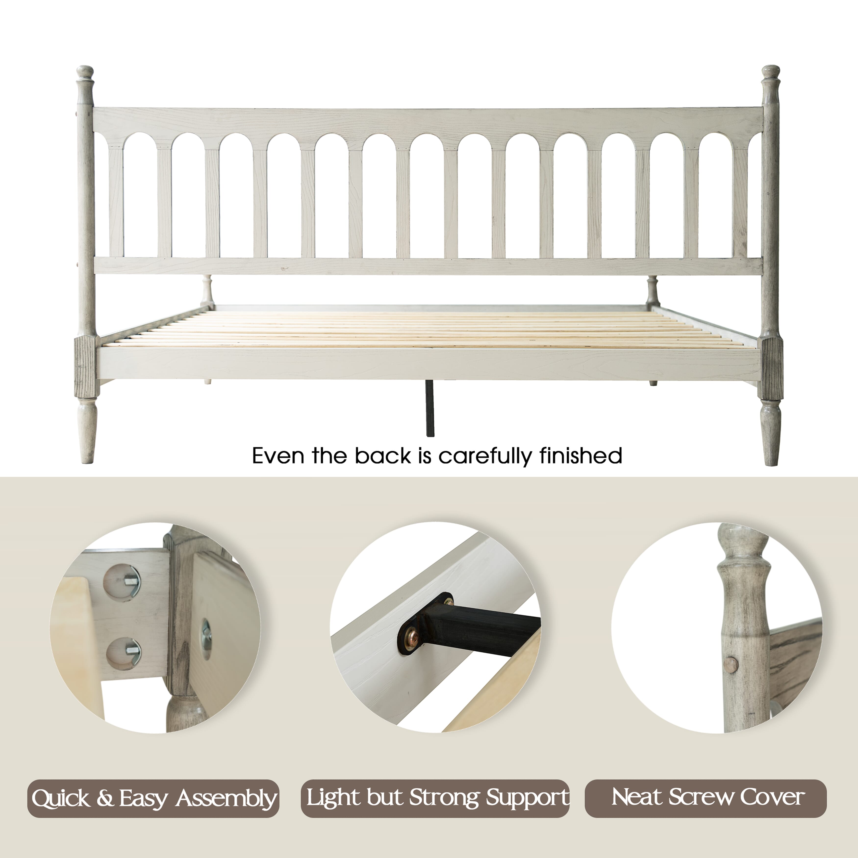 King Size Platform Bed Frame with Solid Wood Headboard and Footboard, 12 Heavy-Duty Slats, Metal Legs, Easy Assembly, No Box Spring Needed, Noise-Free and Anti-Slip, Weathered Gray Oak Finish, WCK-34