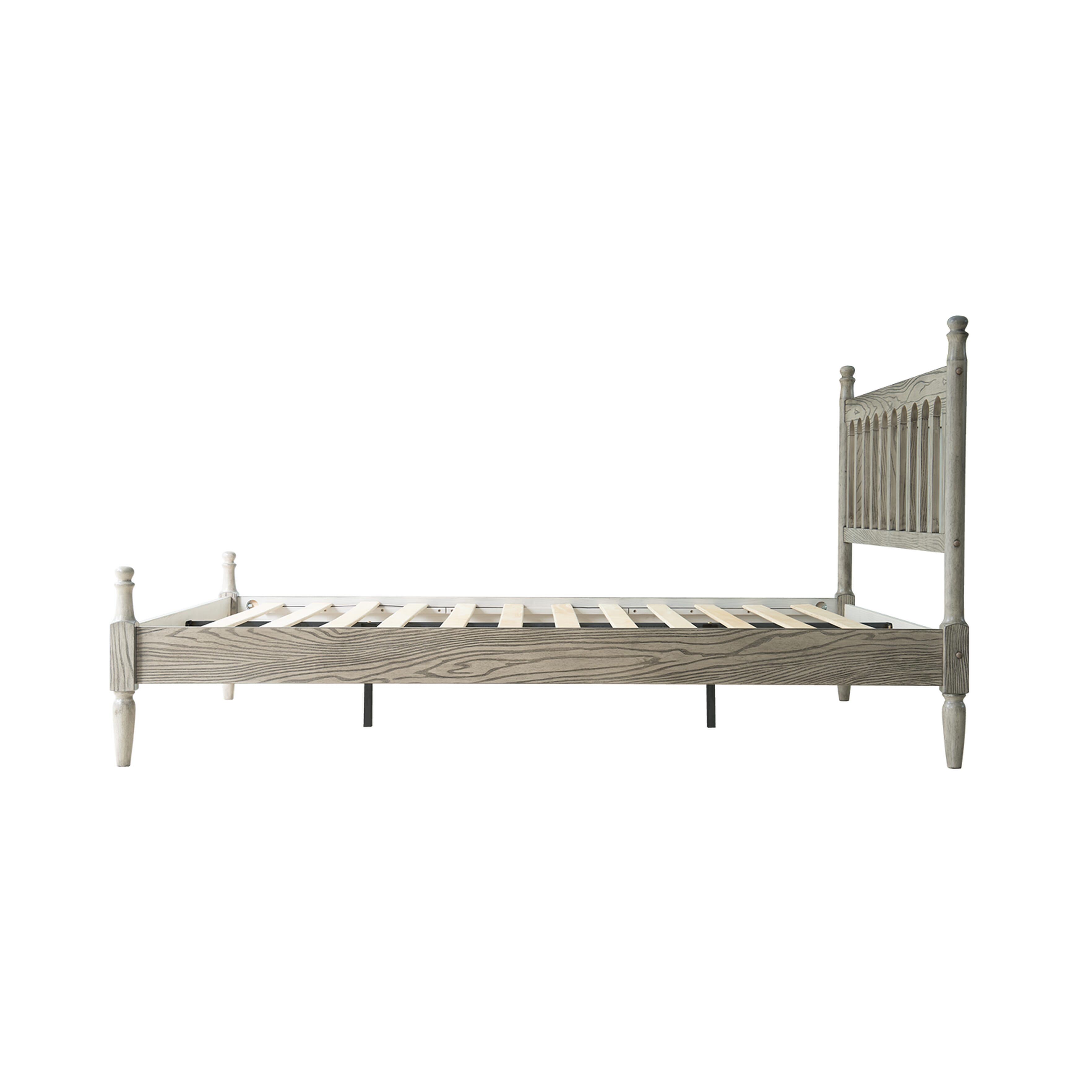 King Size Platform Bed Frame with Solid Wood Headboard and Footboard, 12 Heavy-Duty Slats, Metal Legs, Easy Assembly, No Box Spring Needed, Noise-Free and Anti-Slip, Weathered Gray Oak Finish, WCK-34