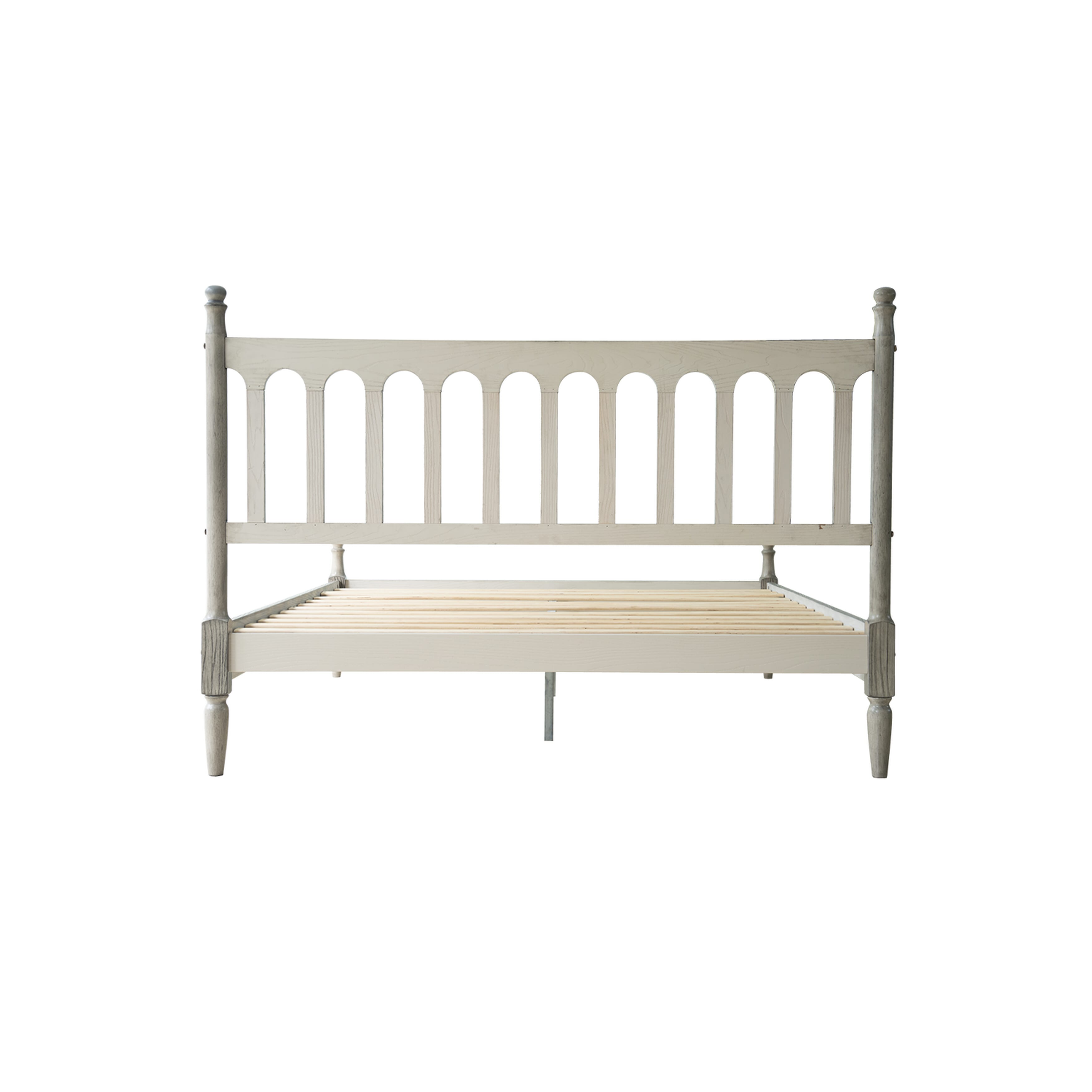 King Size Platform Bed Frame with Solid Wood Headboard and Footboard, 12 Heavy-Duty Slats, Metal Legs, Easy Assembly, No Box Spring Needed, Noise-Free and Anti-Slip, Weathered Gray Oak Finish, WCK-34