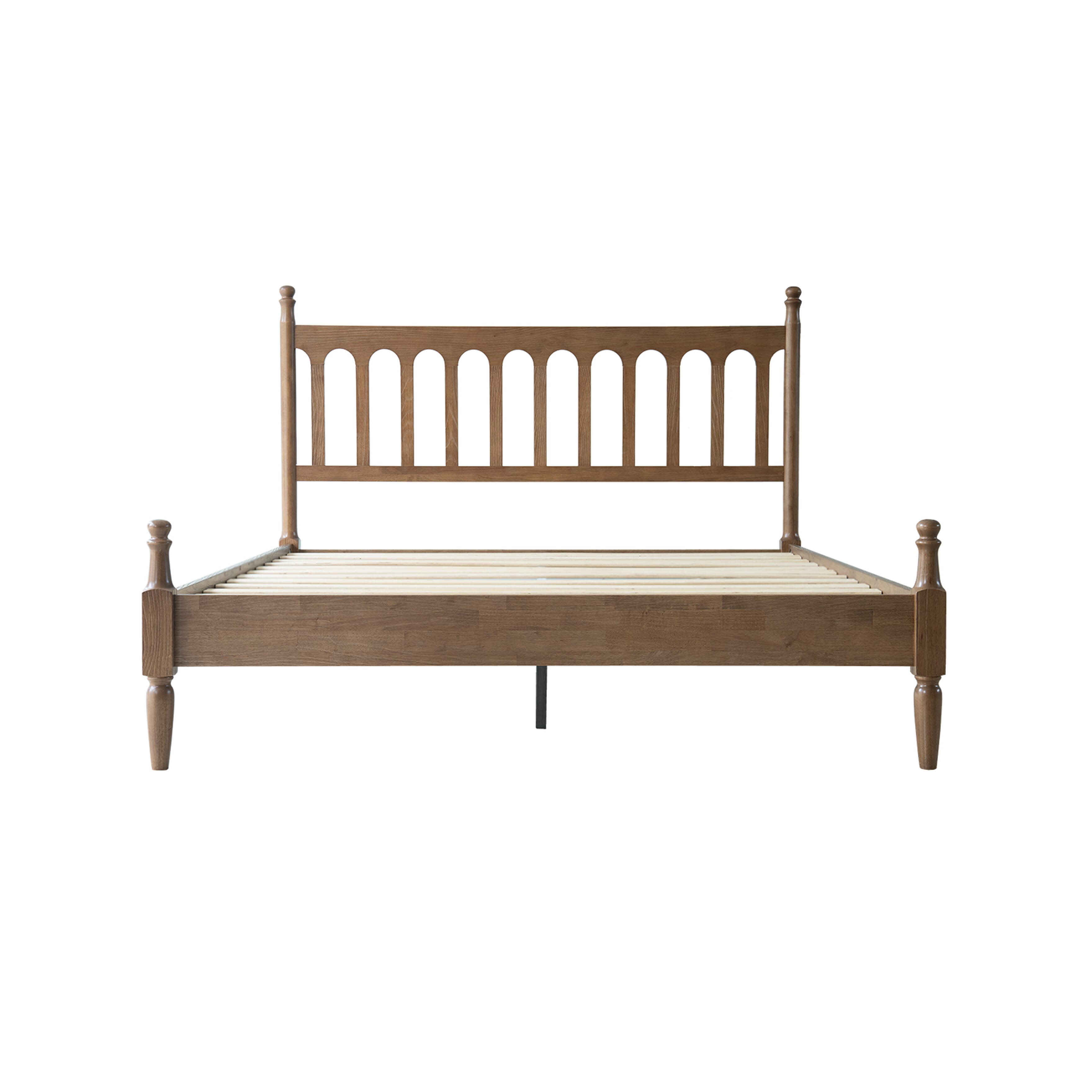 Queen Size Bed Frame with Headboard & Footboard, Solid Wood Platform Design, Center Metal Legs with 12 Durable Slatted Base, No Box Spring Needed, Anti-Slip & Noise-Free, Barnwood Finish, WCQ-30