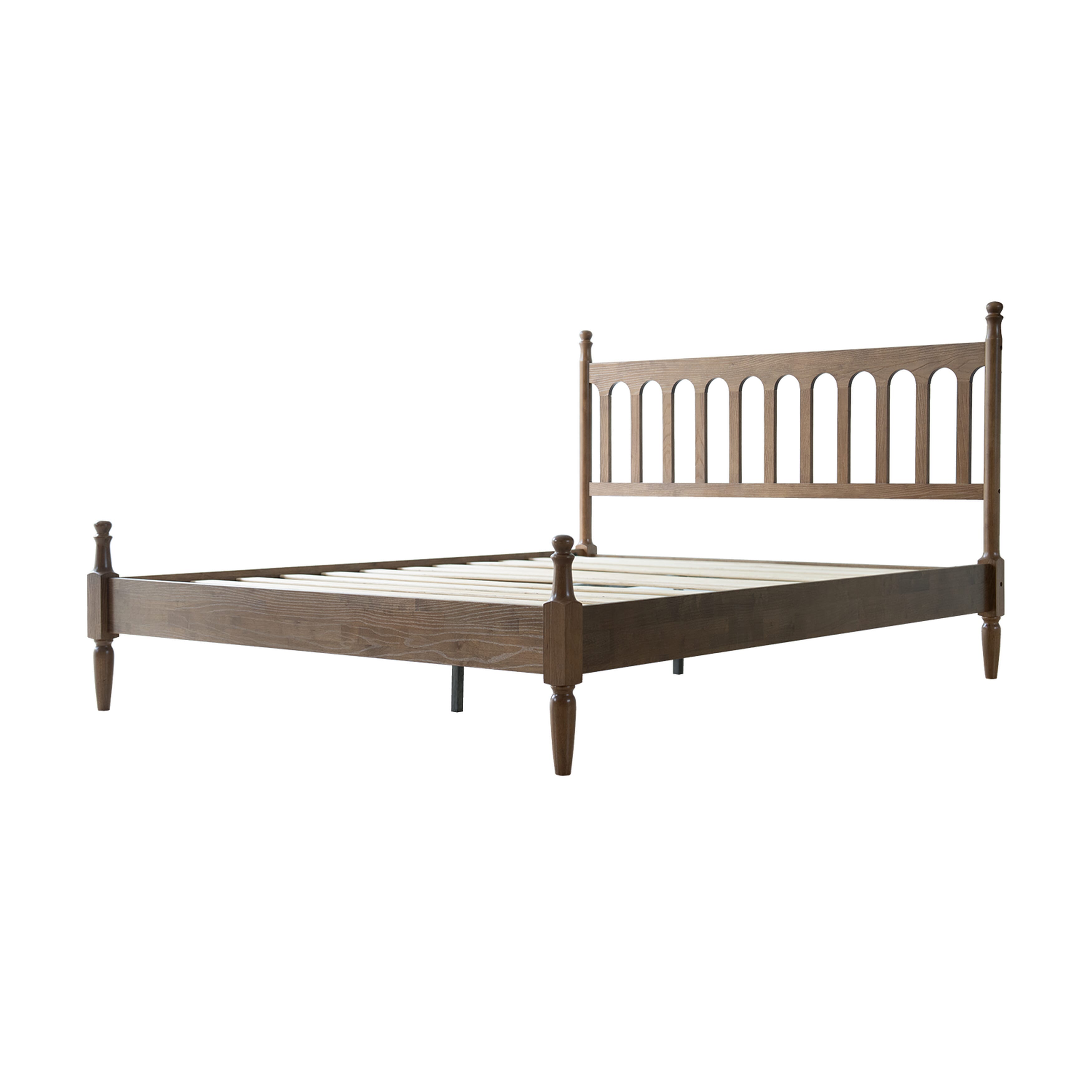 Queen Size Bed Frame with Headboard & Footboard, Solid Wood Platform Design, Center Metal Legs with 12 Durable Slatted Base, No Box Spring Needed, Anti-Slip & Noise-Free, Barnwood Finish, WCQ-30