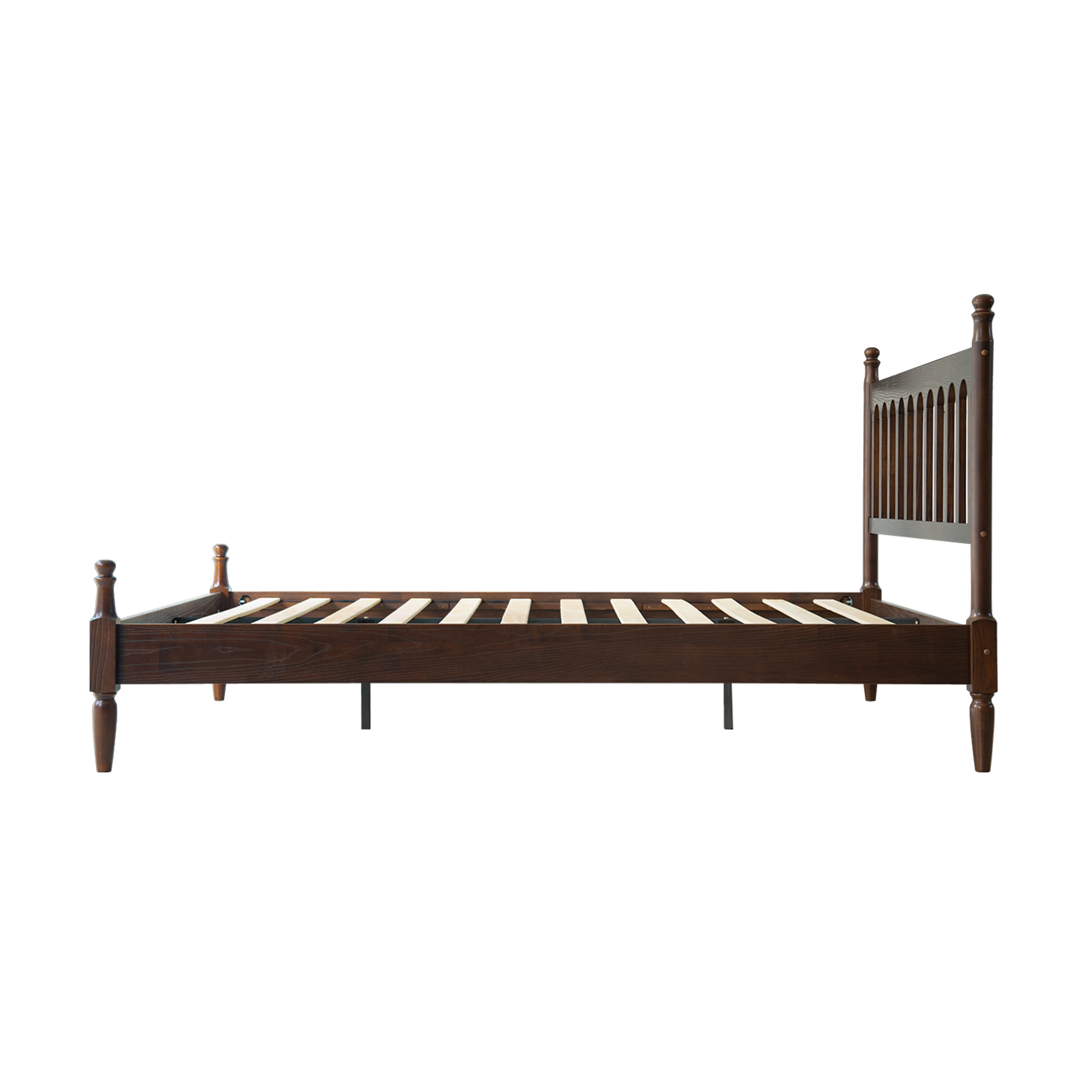 Queen Size Bed Frame with Headboard & Footboard, Solid Wood Platform Bed, Center Metal Legs,12 Heavy-Duty Slatted Base, No Box Spring Needed, Noise-Free & Anti-Slip, Dark Roast Oak Finish, WCQ-32