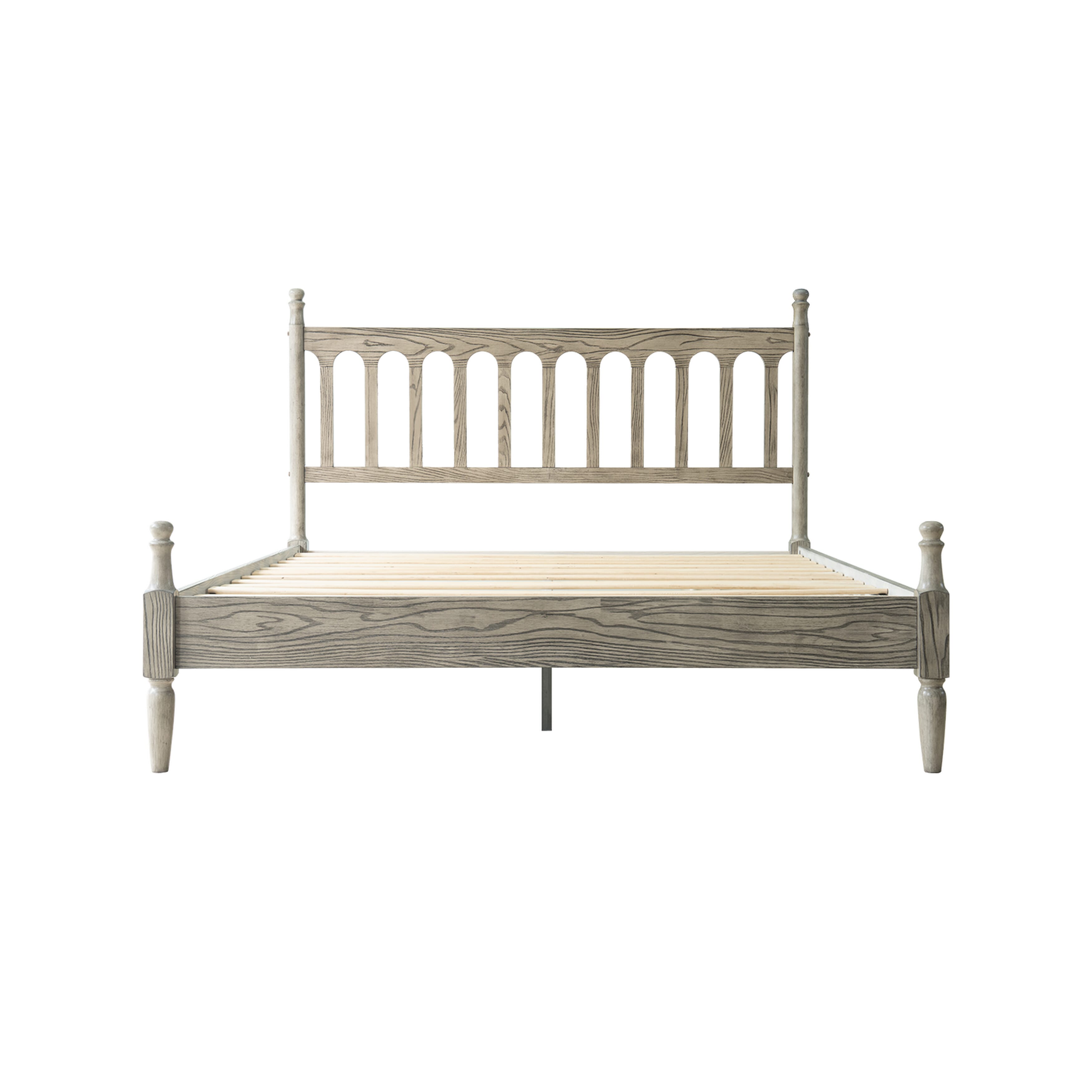 Queen Size Bed Frame, Solid Wood Platform Bed with Headboard & Footboard, Central Metal Legs, 12 Sturdy Slatted Base, Anti-Noise & Slip-Free, No Box Spring Needed, Weathered Gray Oak Finish, WCQ-34