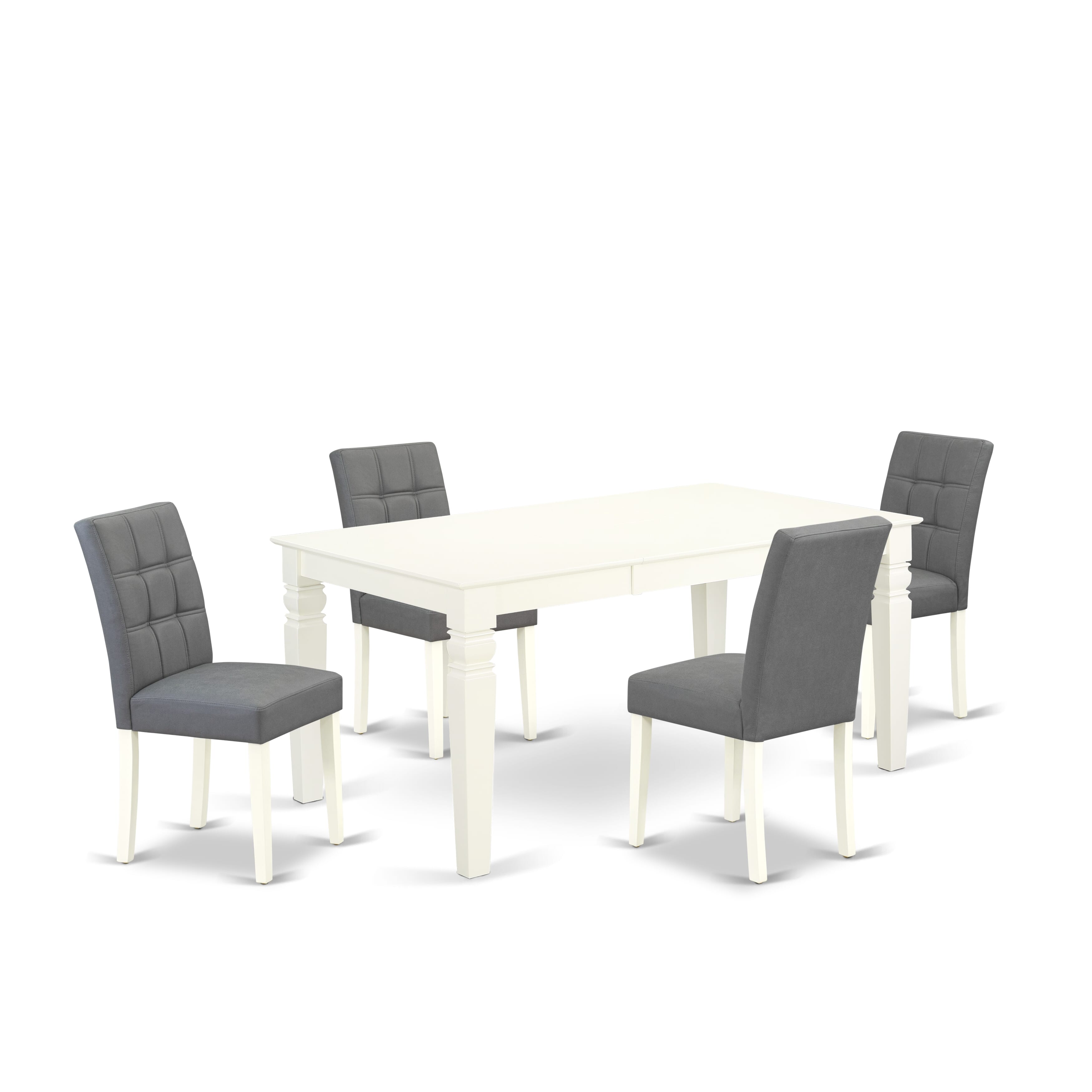 El juego de mesa de comedor de 5 piezas East West Furniture WEAS5-WHI-41 consta de una mesa de cocina y 4 sillas de cocina individuales de cuero sintético gris platino con respaldo elegante - Acabado en blanco lino
