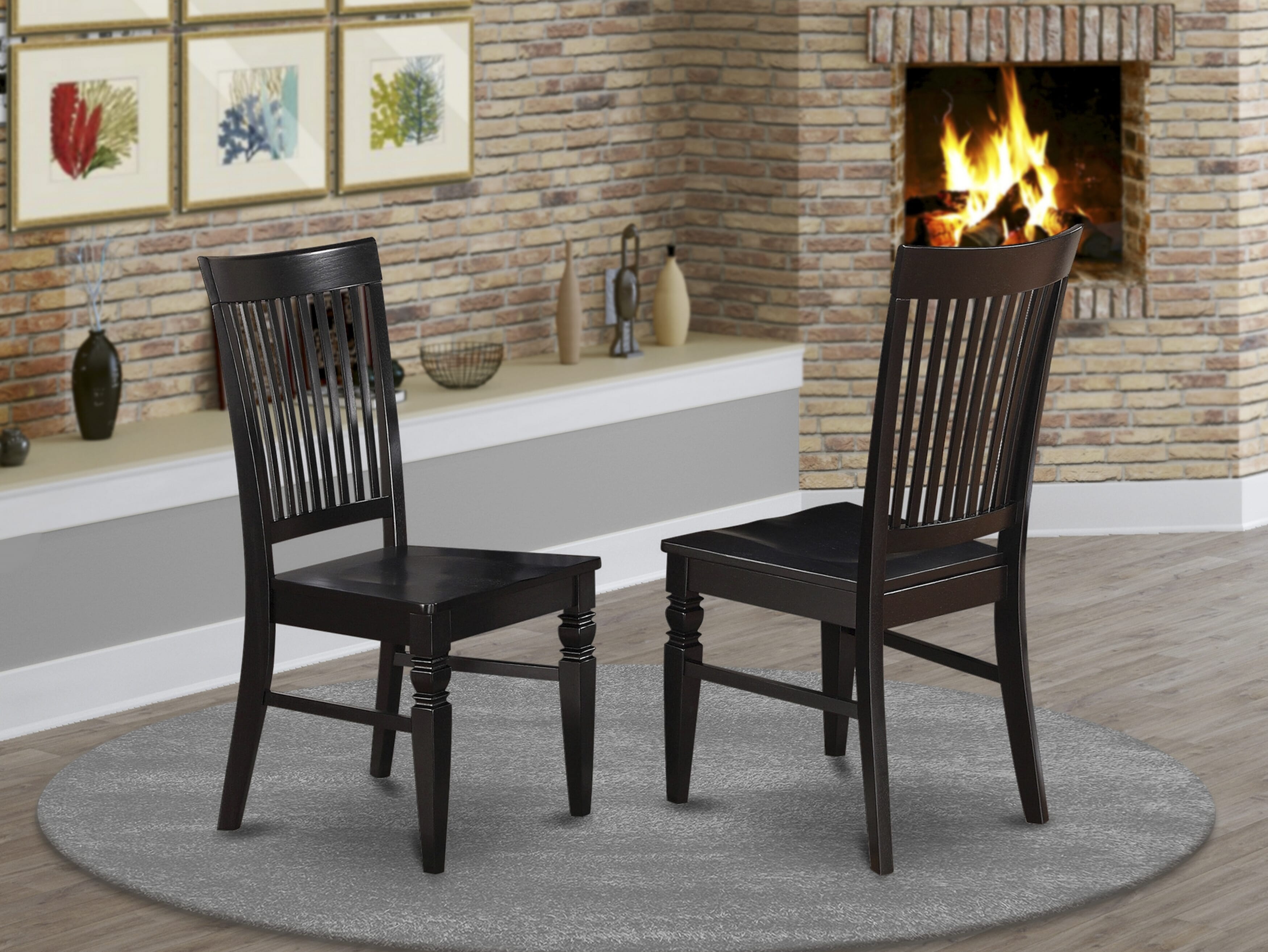 Luxe by East West Furniture 42WE3-103-W -3 pc Dining Room Set Includes a Round Table and 2 Wooden Dinner chairs with Slatted Back - Wire brushed Black