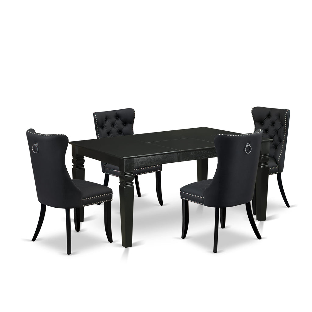 East West Furniture WEDA5-BLK-12 5 Piece Dining Table Set Includes a Rectangle Wooden Table with Removable leaf and 4 Upholstered Chairs, 42x60 Inch, Black