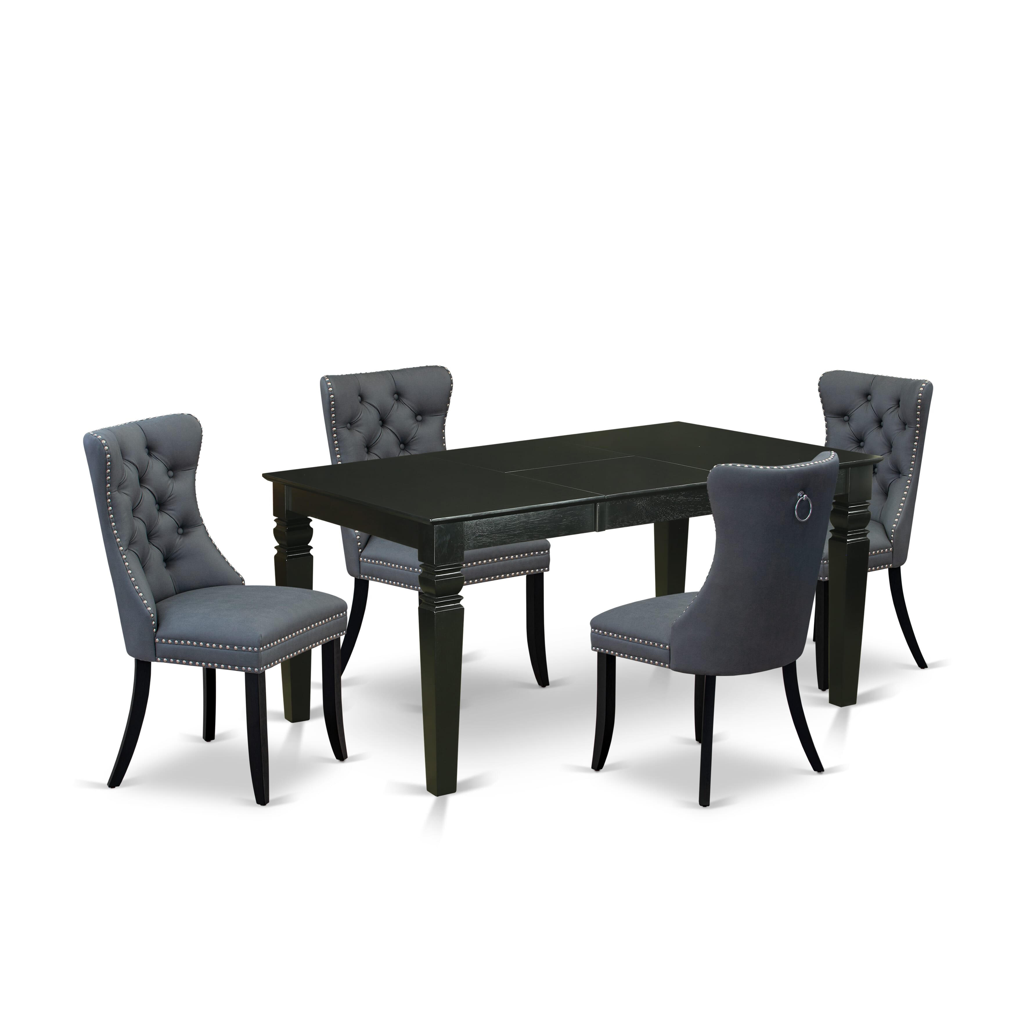 East West Furniture WEDA5-BLK-13 5 Piece Dining Table Set Includes a Rectangle Wooden Table with Removable leaf and 4 Upholstered Chairs, 42x60 Inch, Black