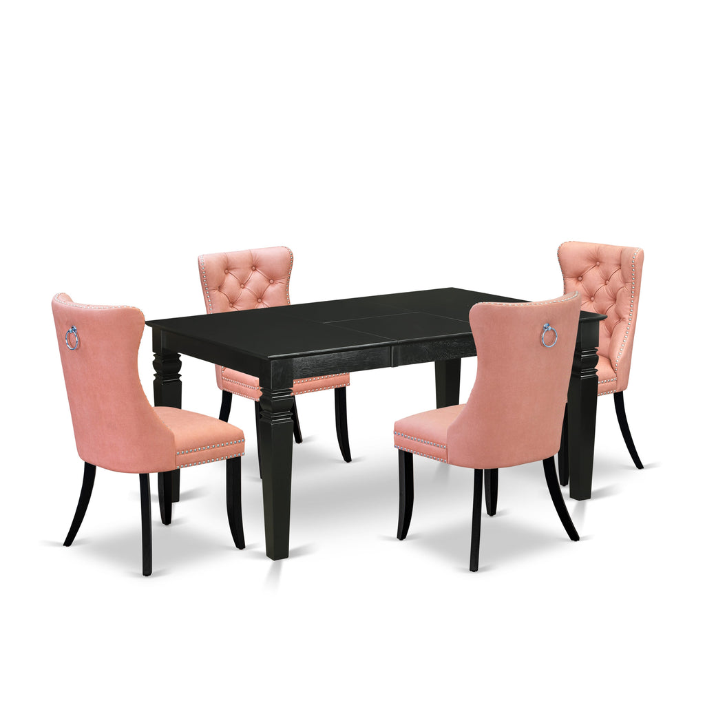 East West Furniture WEDA5-BLK-23 5 Piece Kitchen Table Set Contains a Rectangle Dining Table with Removable leaf and 4 Upholstered Chairs, 42x60 Inch, Black