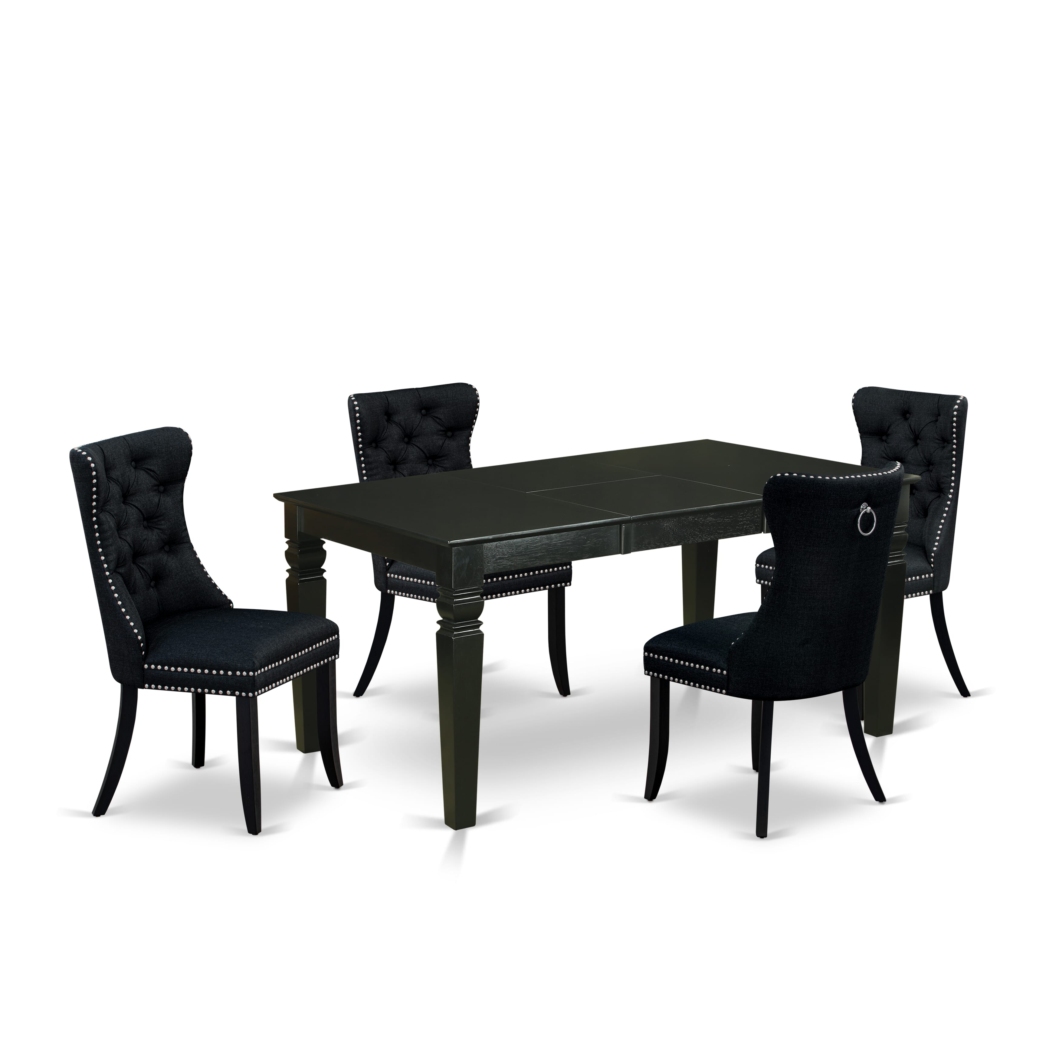 East West Furniture WEDA5-BLK-24 5 Piece Dining Set Consists of a Rectangle Wooden Table with Removable leaf and 4 Upholstered Chairs, 42x60 Inch, Black