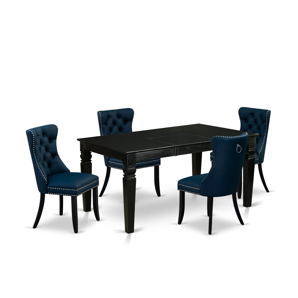 East West Furniture WEDA5-BLK-29 5 Piece Dining Table Set Consists of a Rectangle Wooden Table with Removable leaf and 4 Padded Chairs, 42x60 Inch, Black