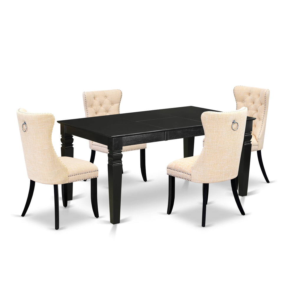 East West Furniture WEDA5-BLK-32 5 Piece Dining Set Consists of a Rectangle Wooden Table with Removable leaf and 4 Upholstered Chairs, 42x60 Inch, Black