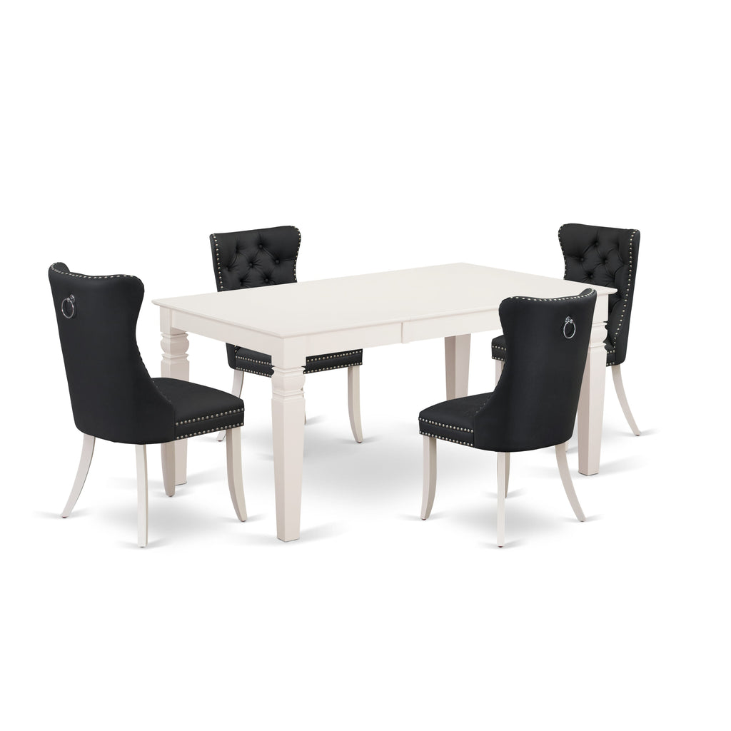 East West Furniture WEDA5-WHI-12 5 Piece Dining Table Set Contains a Rectangle Kitchen Table with Removable leaf and 4 Upholstered Chairs, 42x60 Inch, linen white