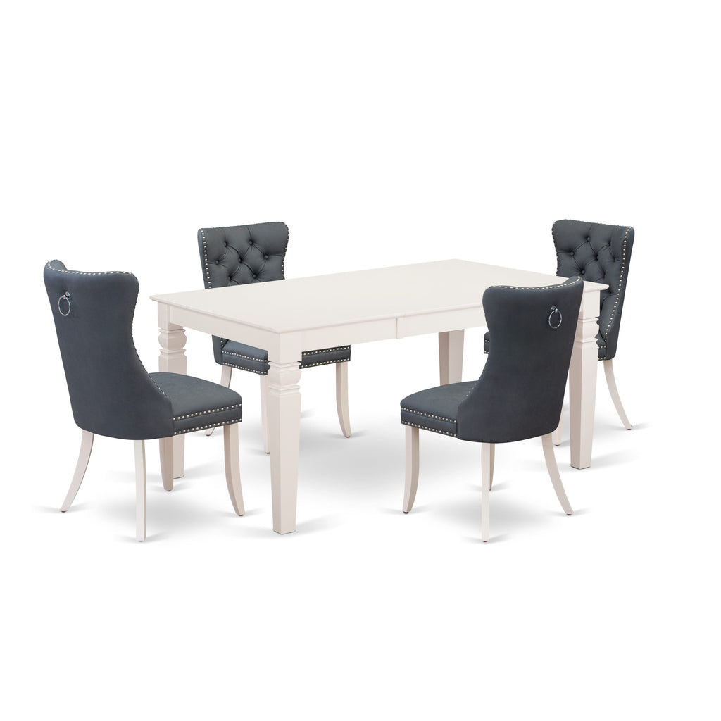 East West Furniture WEDA5-WHI-13 5 Piece Dining Table Set Includes a Rectangle Kitchen Table with Removable leaf and 4 Upholstered Parson Chairs, 42x60 Inch, linen white