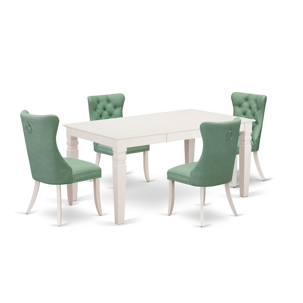 East West Furniture WEDA5-WHI-22 5 Piece Kitchen Table & Chairs Set Consists of a Rectangle Dining Table with Removable leaf and 4 Padded Chairs, 42x60 Inch, linen white