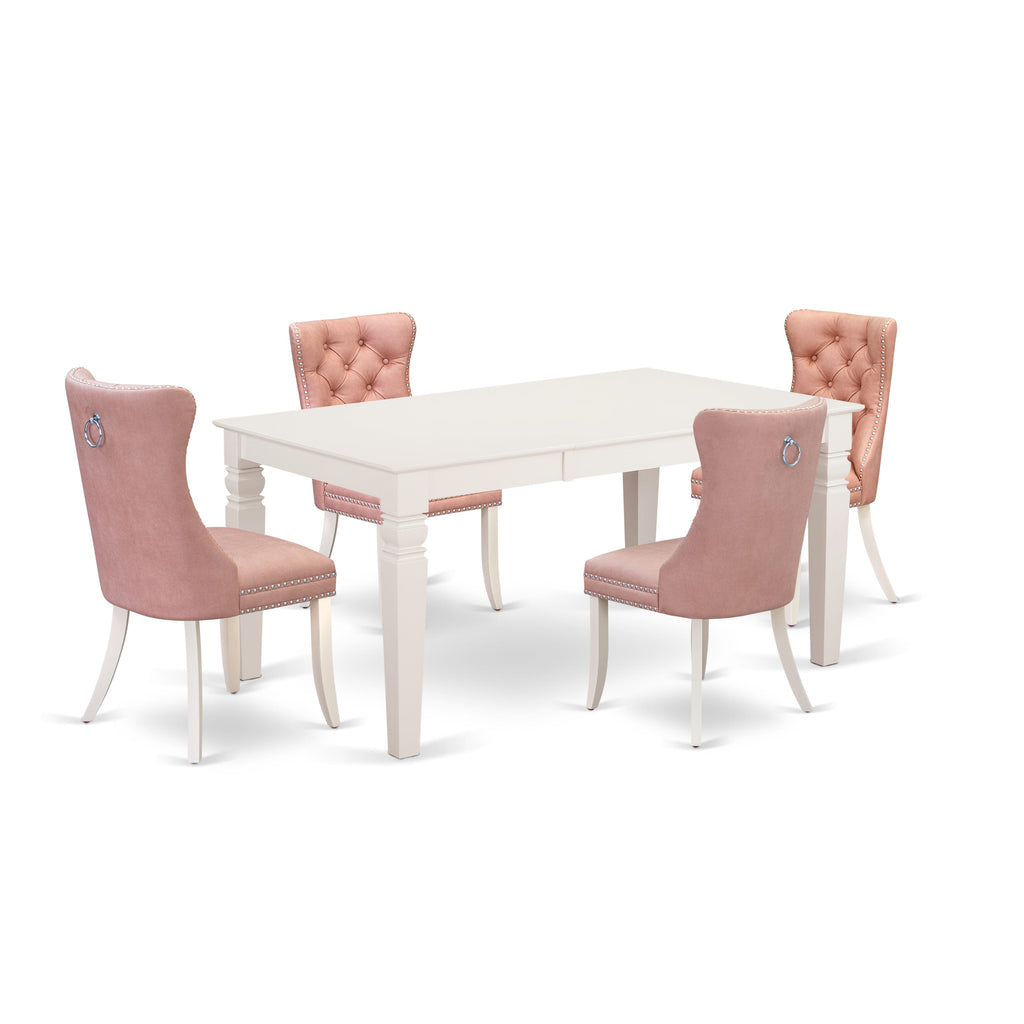 East West Furniture WEDA5-WHI-23 5 Piece Kitchen Table & Chairs Set Includes a Rectangle Dining Table with Removable leaf and 4 Upholstered Chairs, 42x60 Inch, linen white
