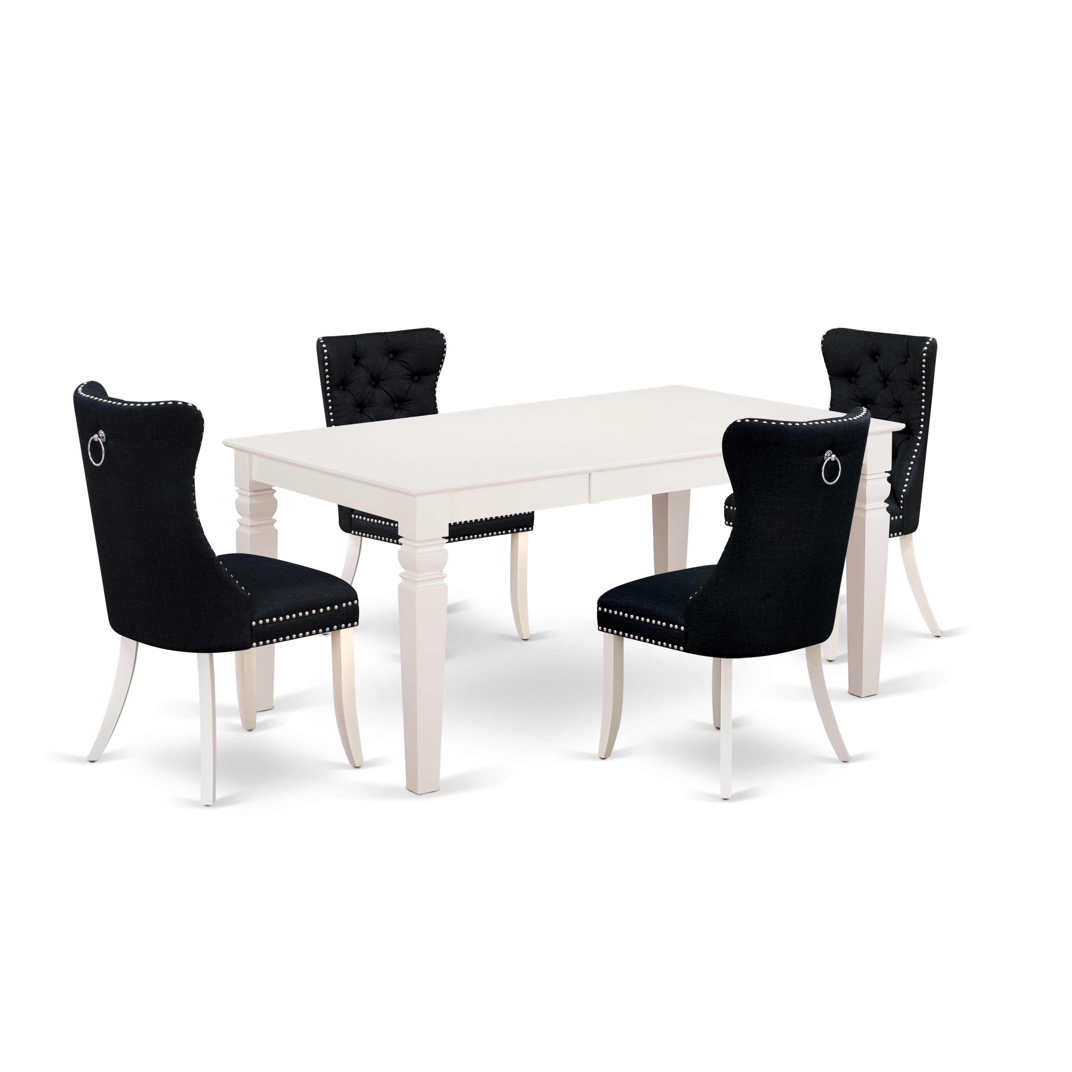 East West Furniture WEDA5-WHI-24 5 Piece Dining Room Set Contains a Rectangle Wooden Table with Removable leaf and 4 Padded Chairs, 42x60 Inch, linen white