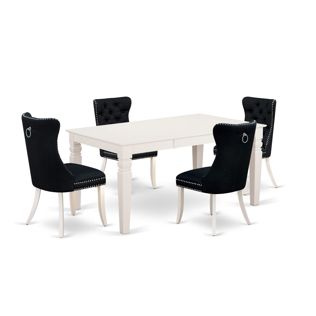 East West Furniture WEDA5-WHI-24 5 Piece Dining Room Set Contains a Rectangle Wooden Table with Removable leaf and 4 Padded Chairs, 42x60 Inch, linen white
