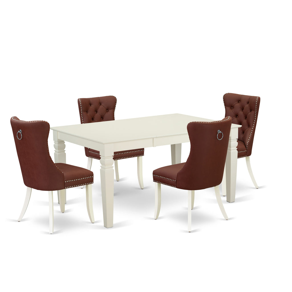 East West Furniture WEDA5-WHI-26 5 Piece Kitchen Table & Chairs Set Consists of a Rectangle Dining Table with Removable leaf and 4 Padded Chairs, 42x60 Inch, linen white