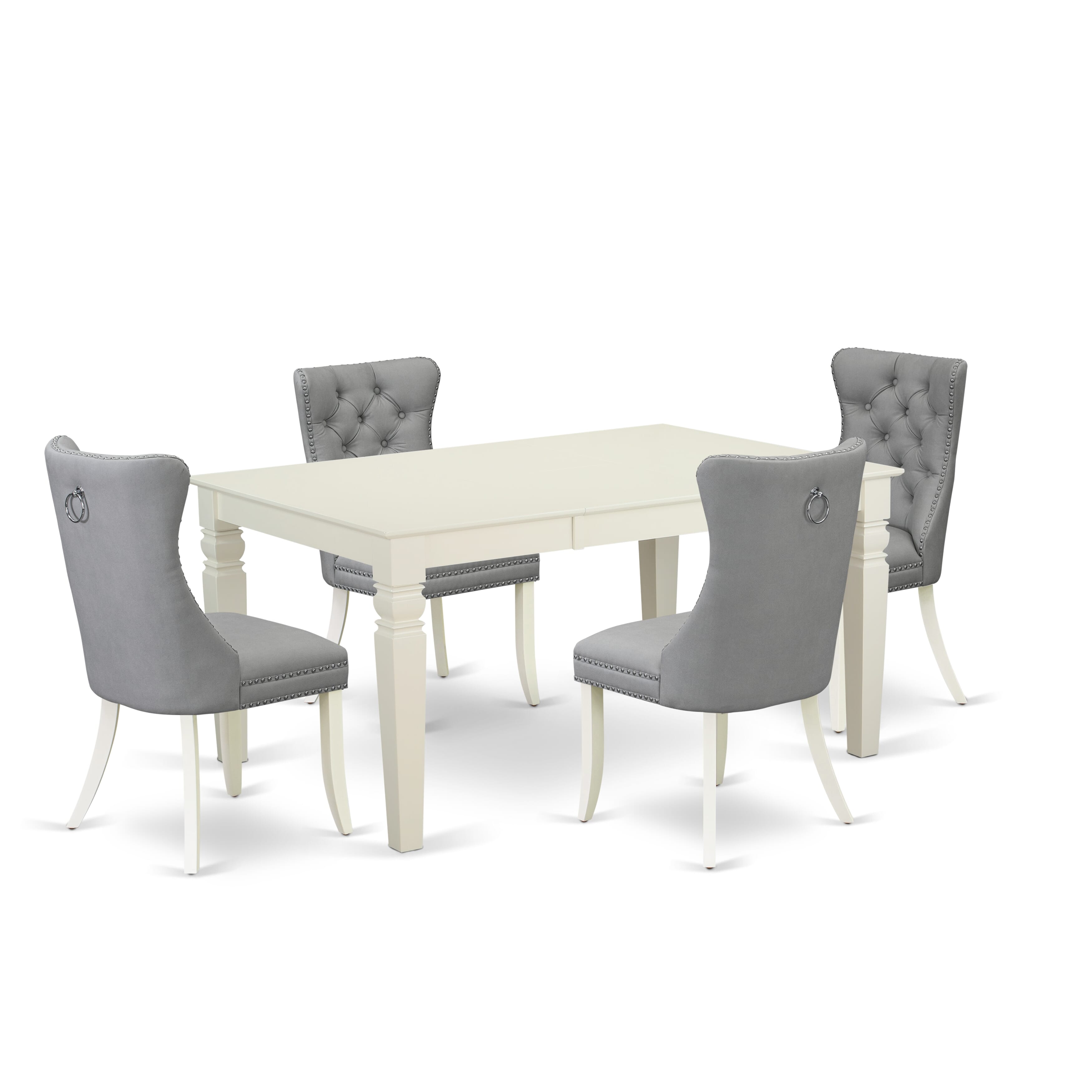 East West Furniture WEDA5-WHI-27 5 Piece Dining Table Set Includes a Rectangle Wooden Table with Removable leaf and 4 Upholstered Chairs, 42x60 Inch, linen white