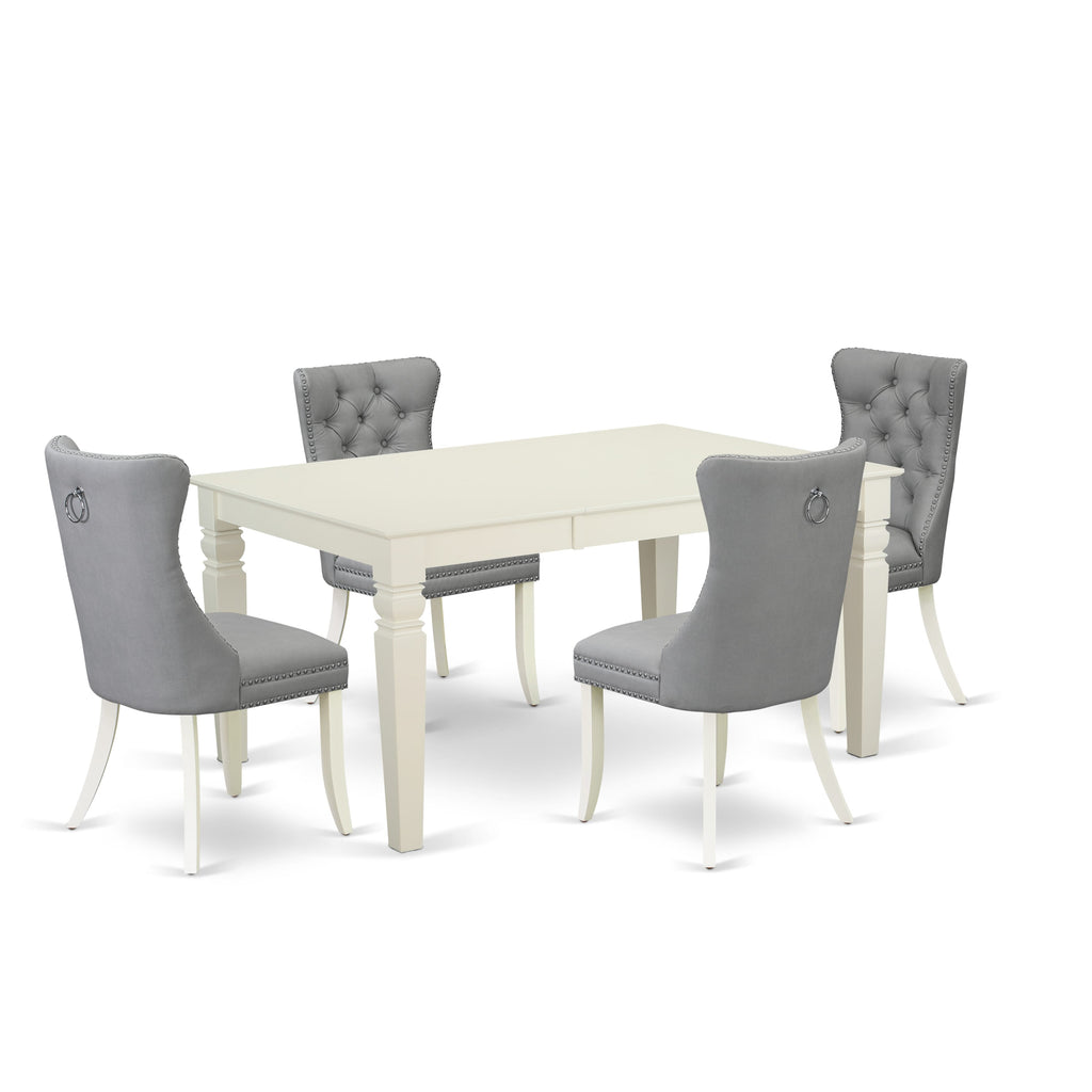 East West Furniture WEDA5-WHI-27 5 Piece Dining Table Set Includes a Rectangle Wooden Table with Removable leaf and 4 Upholstered Chairs, 42x60 Inch, linen white