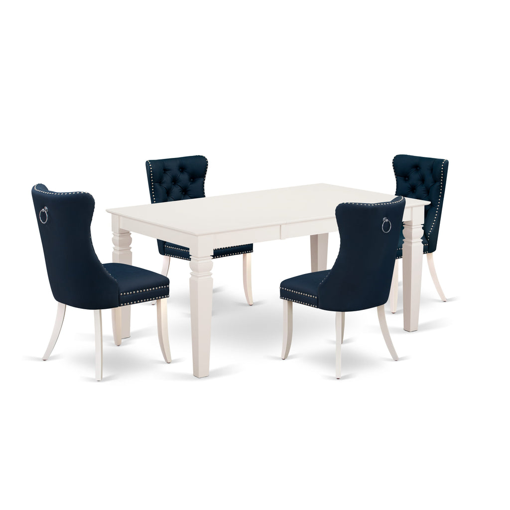 East West Furniture WEDA5-WHI-29 5 Piece Dining Table Set Includes a Rectangle Wooden Table with Removable leaf and 4 Upholstered Chairs, 42x60 Inch, linen white