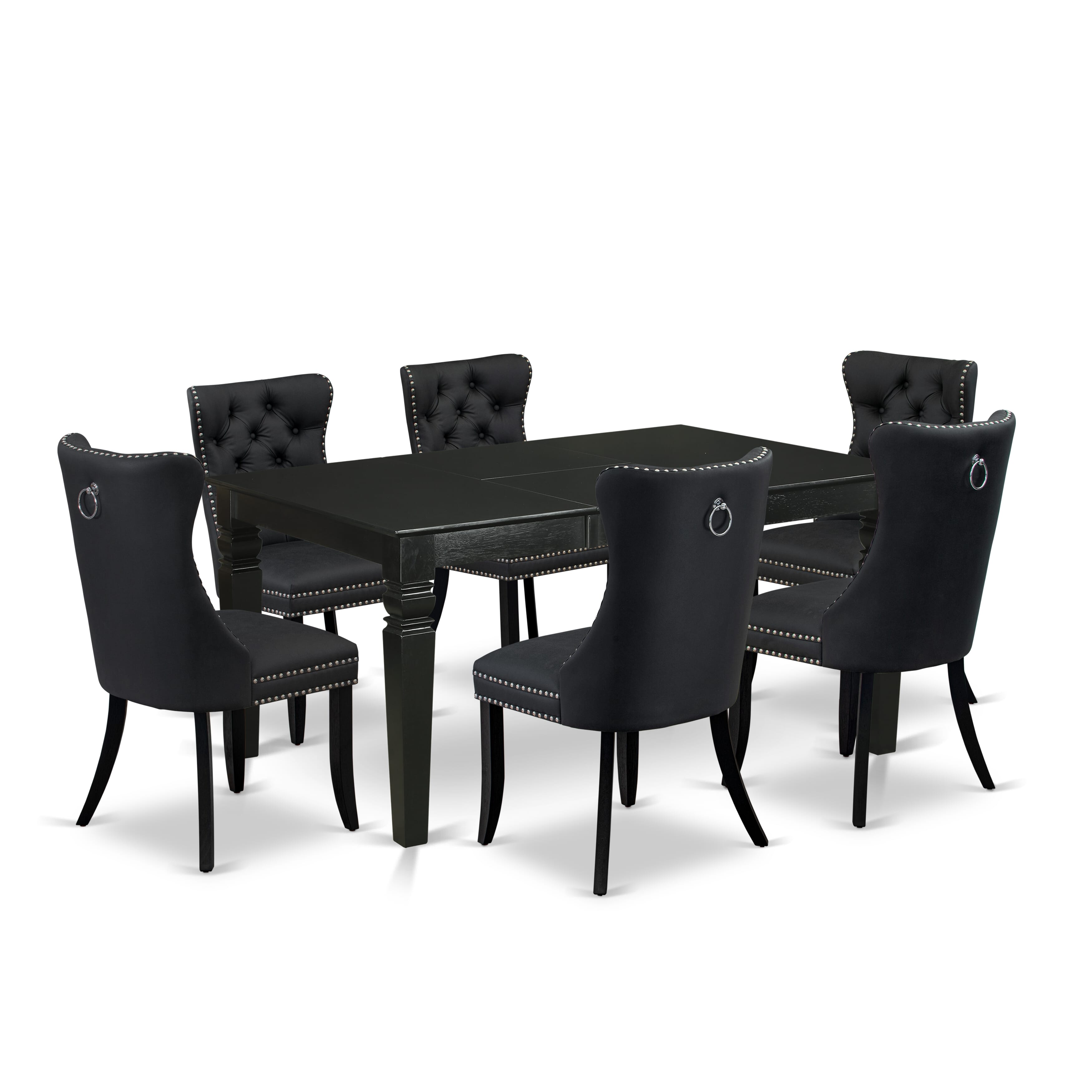 East West Furniture WEDA7-BLK-12 7 Piece Dining Table Set Contains a Rectangle Kitchen Table with Removable leaf and 6 Upholstered Chairs, 42x60 Inch, Black