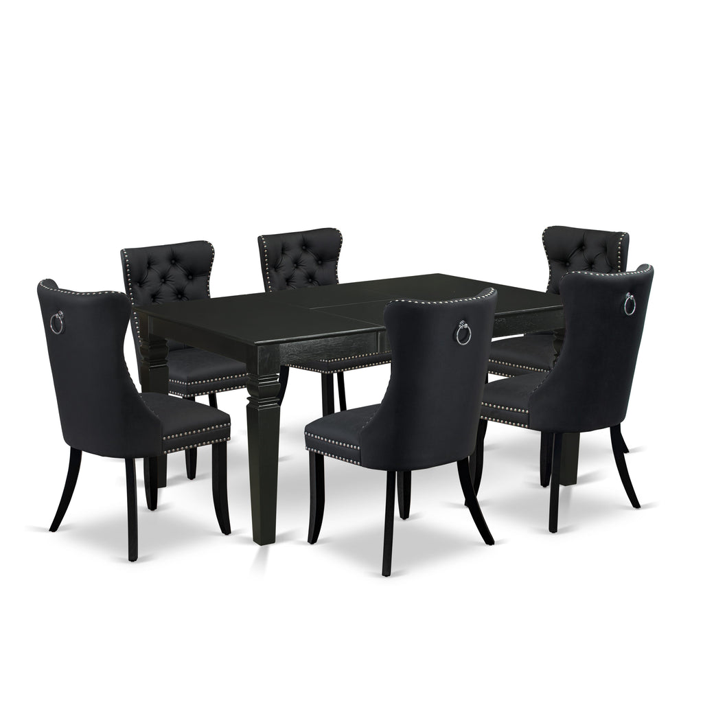 East West Furniture WEDA7-BLK-12 7 Piece Dining Table Set Contains a Rectangle Kitchen Table with Removable leaf and 6 Upholstered Chairs, 42x60 Inch, Black