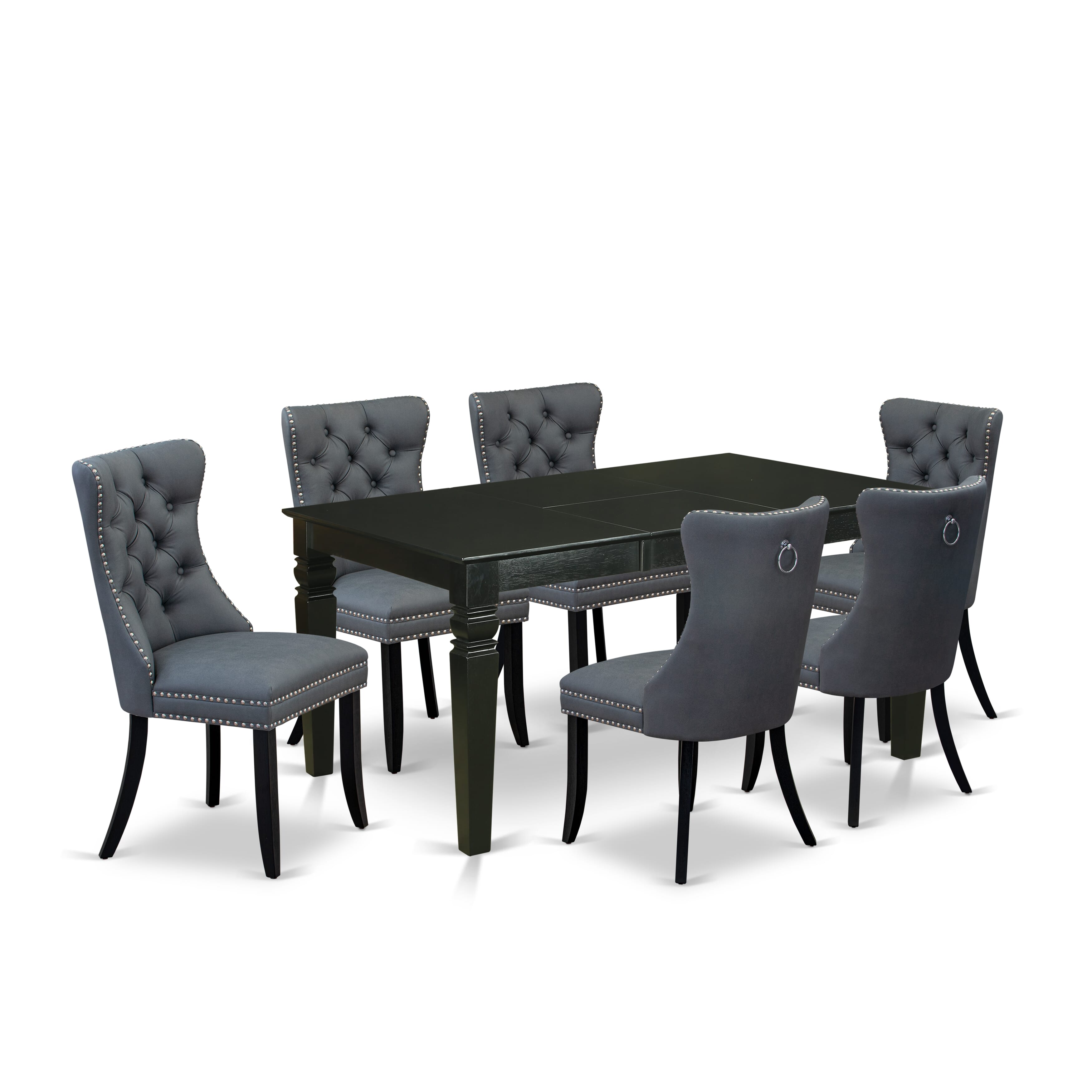 East West Furniture WEDA7-BLK-13 7 Piece Kitchen Table Set Contains a Rectangle Dining Table with Removable leaf and 6 Upholstered Chairs, 42x60 Inch, Black