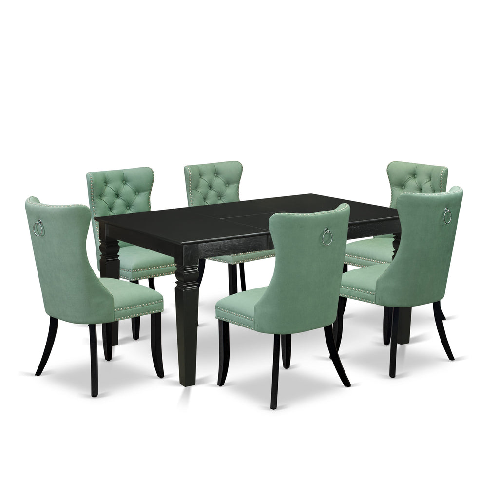 East West Furniture WEDA7-BLK-22 7 Piece Dining Set Consists of a Rectangle Kitchen Table with Removable leaf and 6 Upholstered Chairs, 42x60 Inch, Black