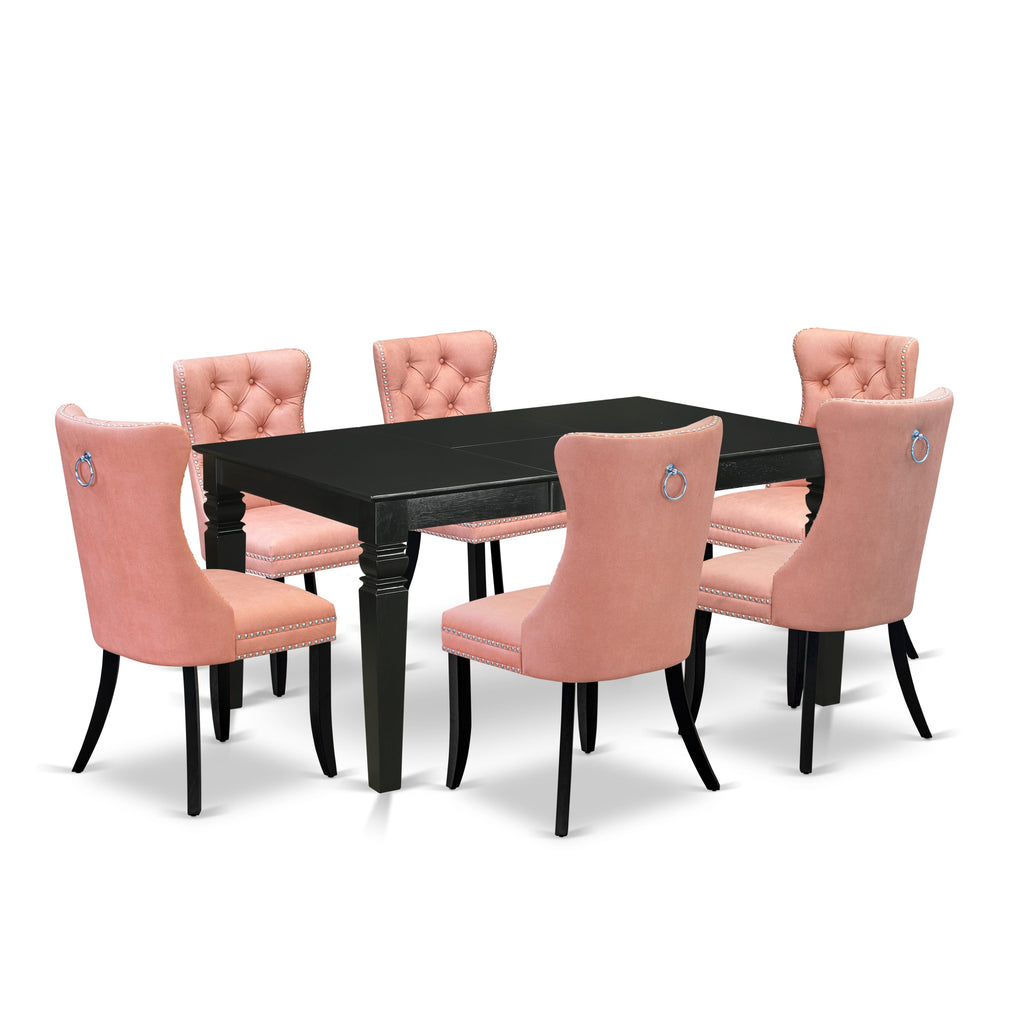 East West Furniture WEDA7-BLK-23 7 Piece Dining Set Includes a Rectangle Kitchen Table with Removable leaf and 6 Upholstered Chairs, 42x60 Inch, Black