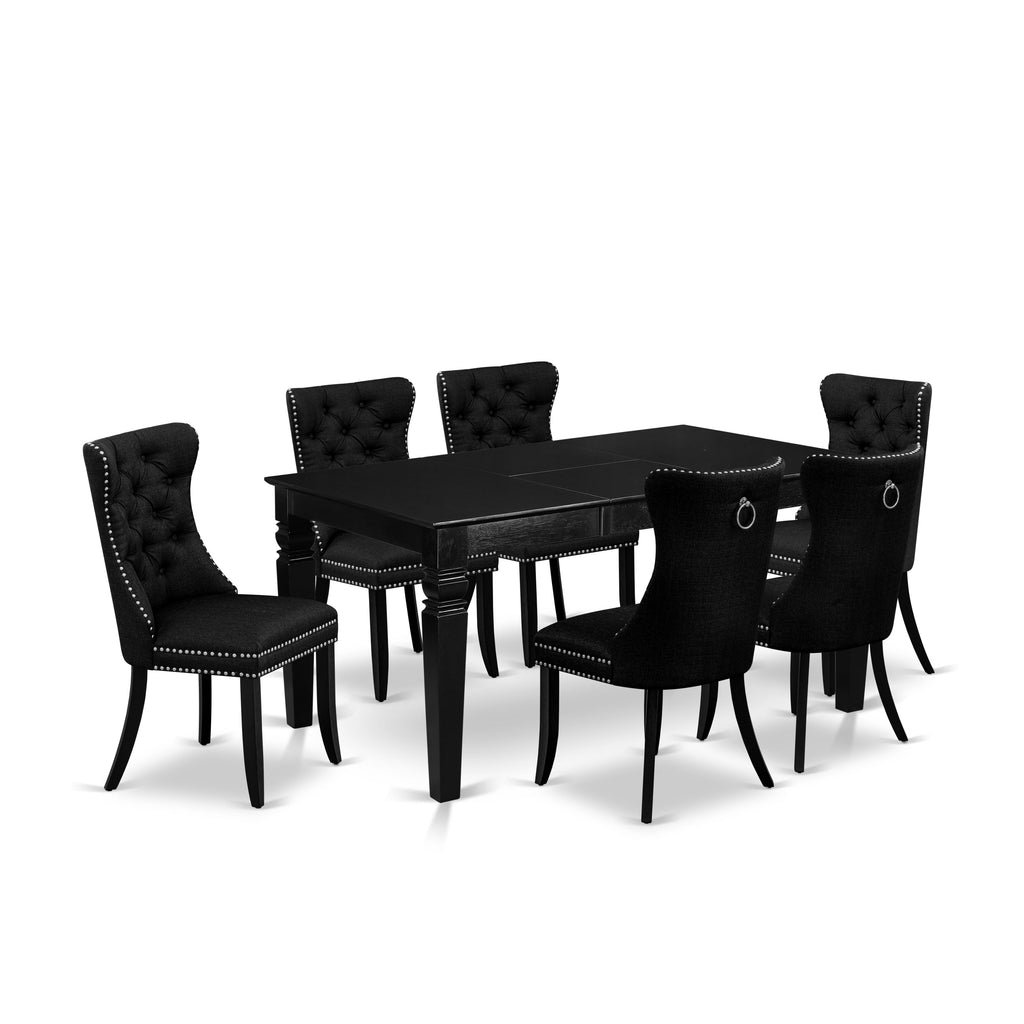 East West Furniture WEDA7-BLK-24 7 Piece Dining Table Set Includes a Rectangle Kitchen Table with Removable leaf and 6 Padded Chairs, 42x60 Inch, Black