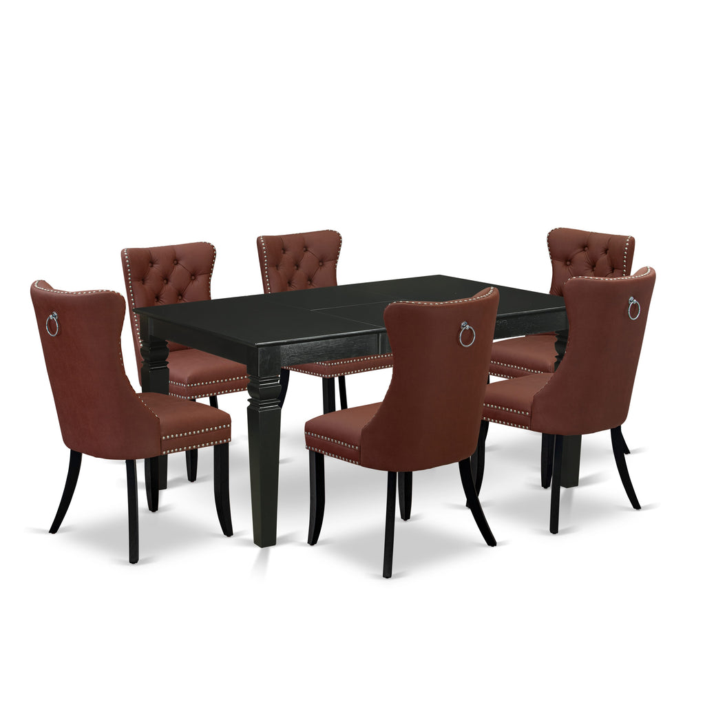 East West Furniture WEDA7-BLK-26 7 Piece Dining Set Consists of a Rectangle Kitchen Table with Removable leaf and 6 Upholstered Chairs, 42x60 Inch, Black