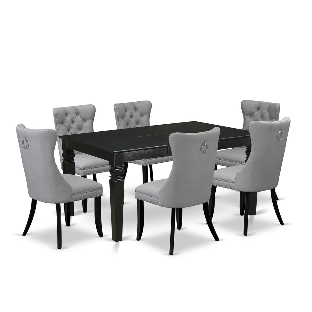 East West Furniture WEDA7-BLK-27 7 Piece Dining Set Consists of a Rectangle Kitchen Table with Removable leaf and 6 Upholstered Chairs, 42x60 Inch, Black