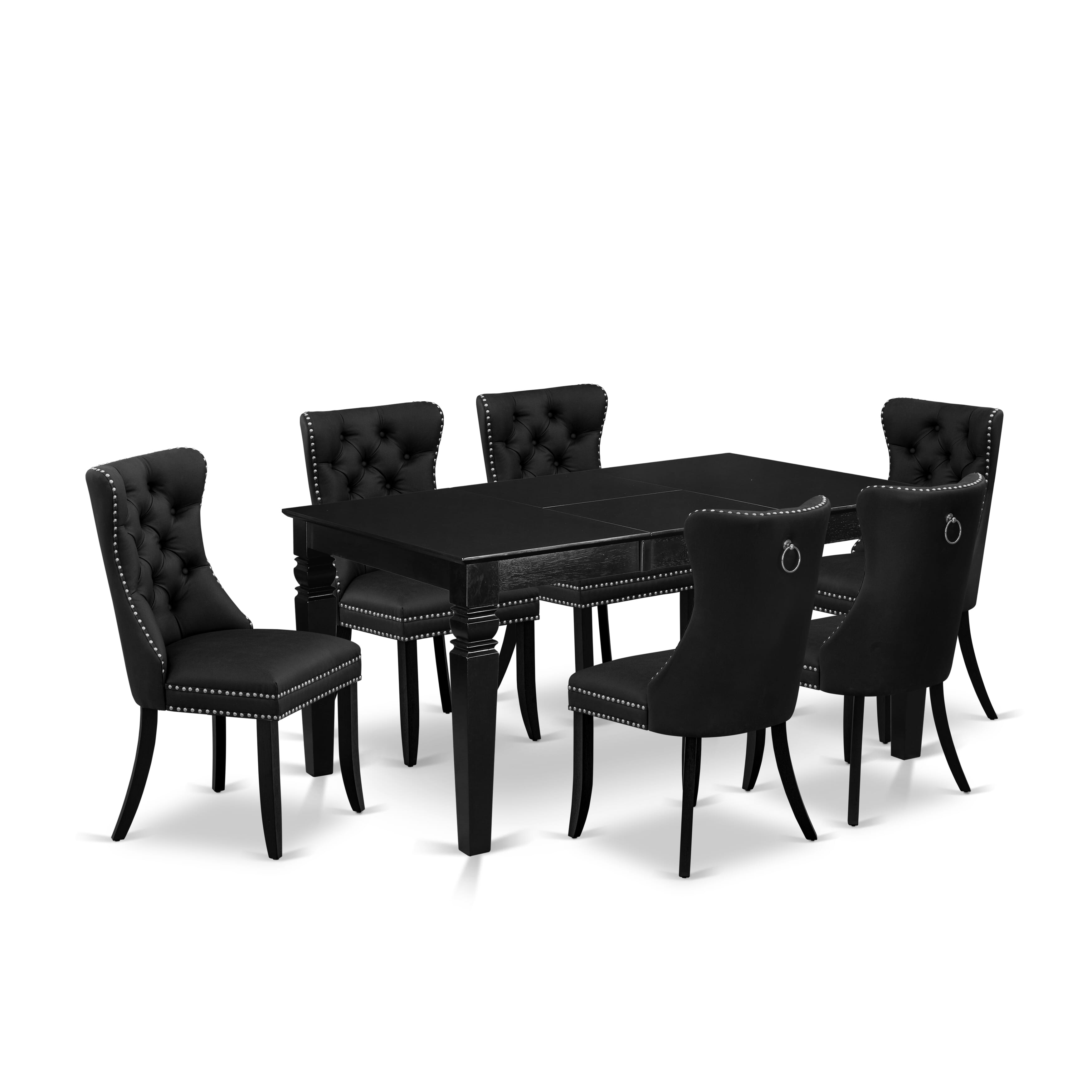 East West Furniture WEDA7-BLK-29 7 Piece Dining Table Set Includes a Rectangle Kitchen Table with Removable leaf and 6 Padded Chairs, 42x60 Inch, Black