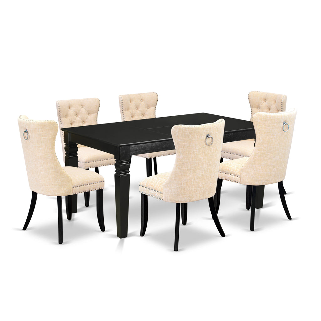 East West Furniture WEDA7-BLK-32 7 Piece Dining Table Set Includes a Rectangle Kitchen Table with Removable leaf and 6 Upholstered Chairs, 42x60 Inch, Black