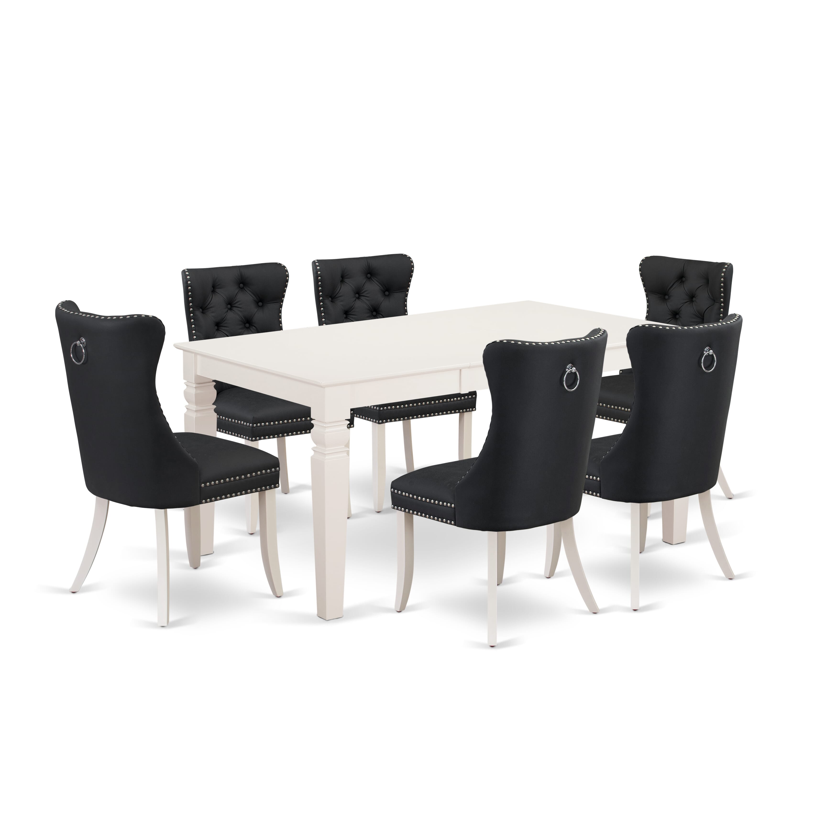 East West Furniture WEDA7-WHI-12 7 Piece Modern Dining Table Set Includes a Rectangle Kitchen Table with Removable leaf and 6 Upholstered Chairs, 42x60 Inch, linen white