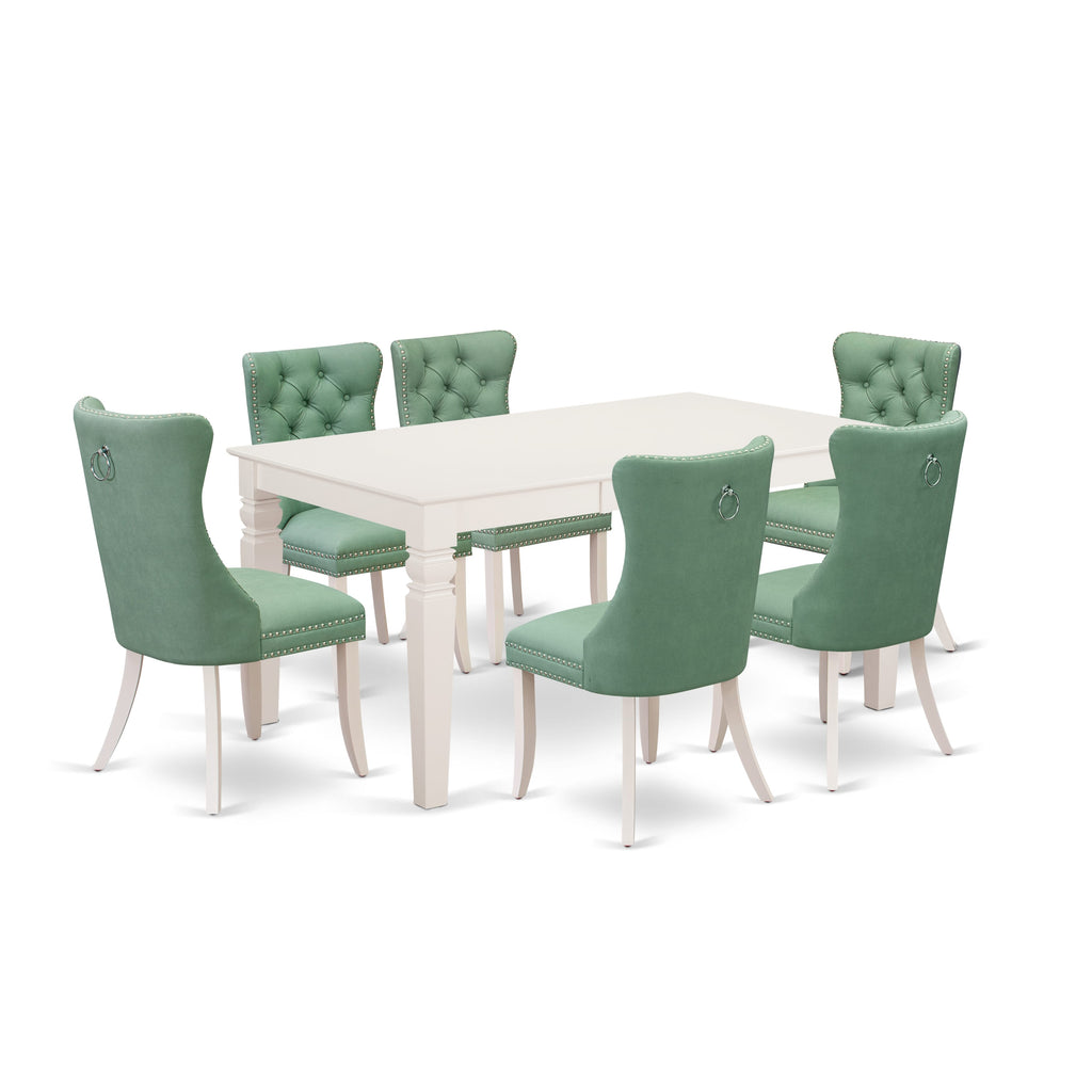 East West Furniture WEDA7-WHI-22 7 Piece Dining Table Set Contains a Rectangle Kitchen Table with Butterfly Leaf and 6 Upholstered Parson Chairs