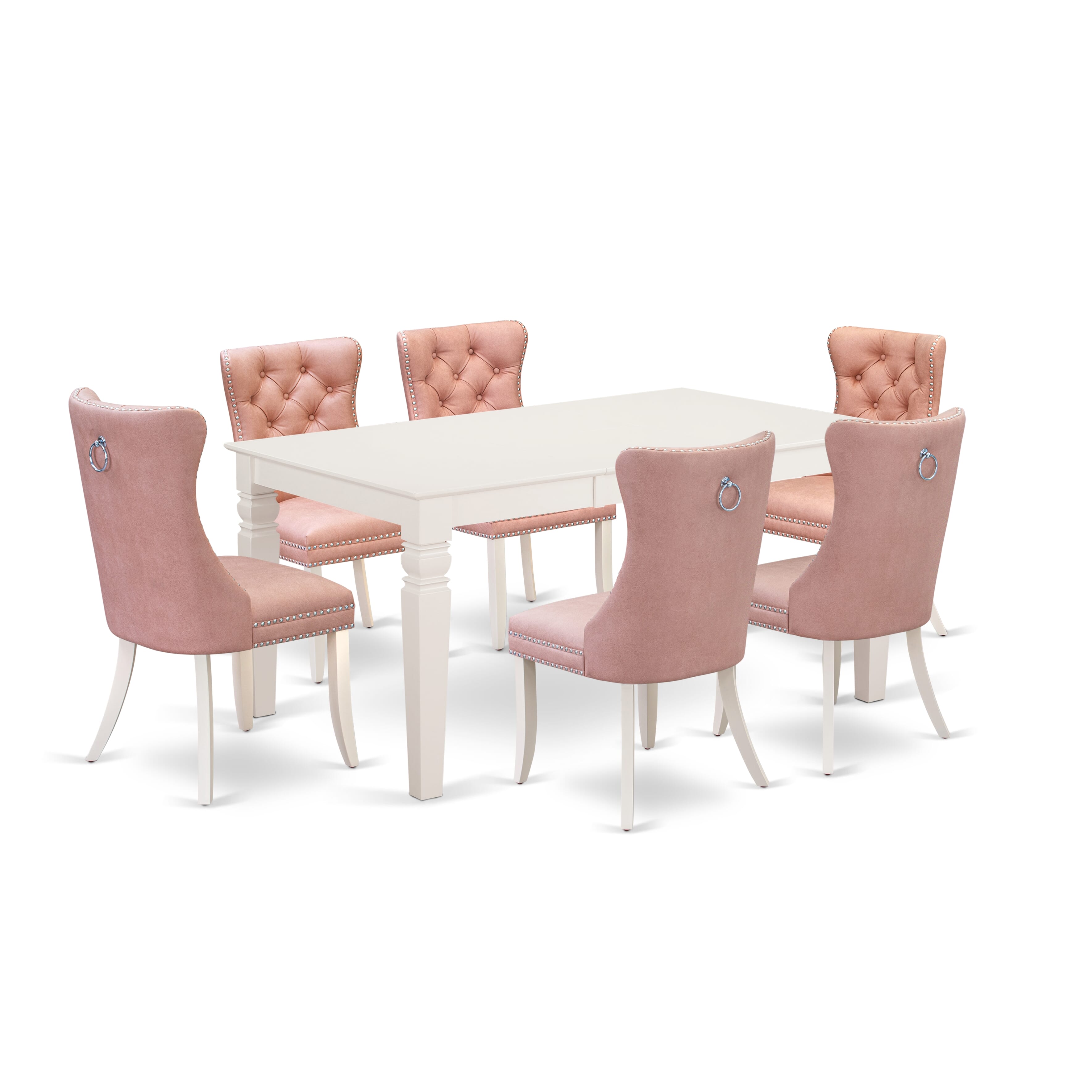 East West Furniture WEDA7-WHI-23 7 Piece Dinette Set Consists of a Rectangle Dining Table with Removable leaf and 6 Upholstered Parson Chairs, 42x60 Inch, linen white