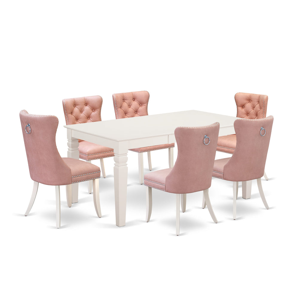 East West Furniture WEDA7-WHI-23 7 Piece Dinette Set Consists of a Rectangle Dining Table with Removable leaf and 6 Upholstered Parson Chairs, 42x60 Inch, linen white
