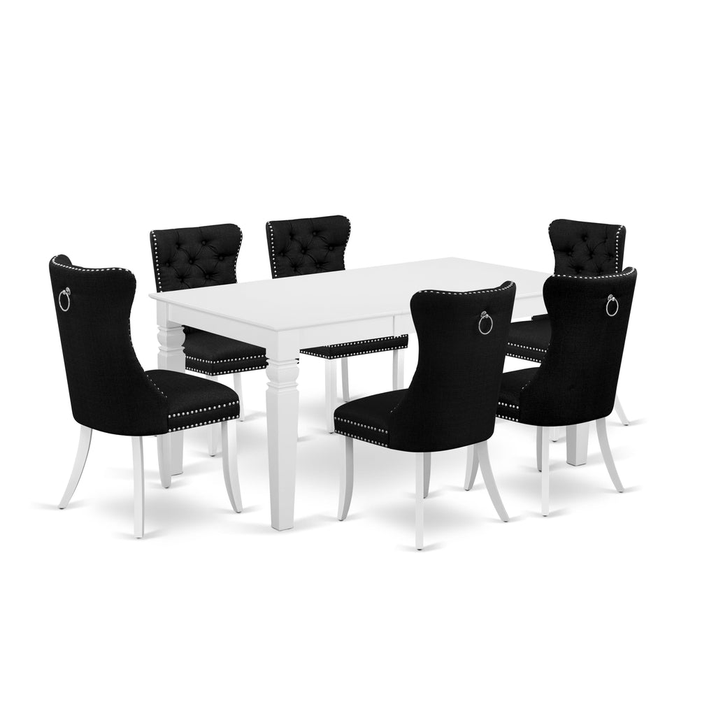 East West Furniture WEDA7-WHI-24 7 Piece Dining Table Set Contains a Rectangle Kitchen Table with Removable leaf and 6 Padded Chairs, 42x60 Inch, linen white