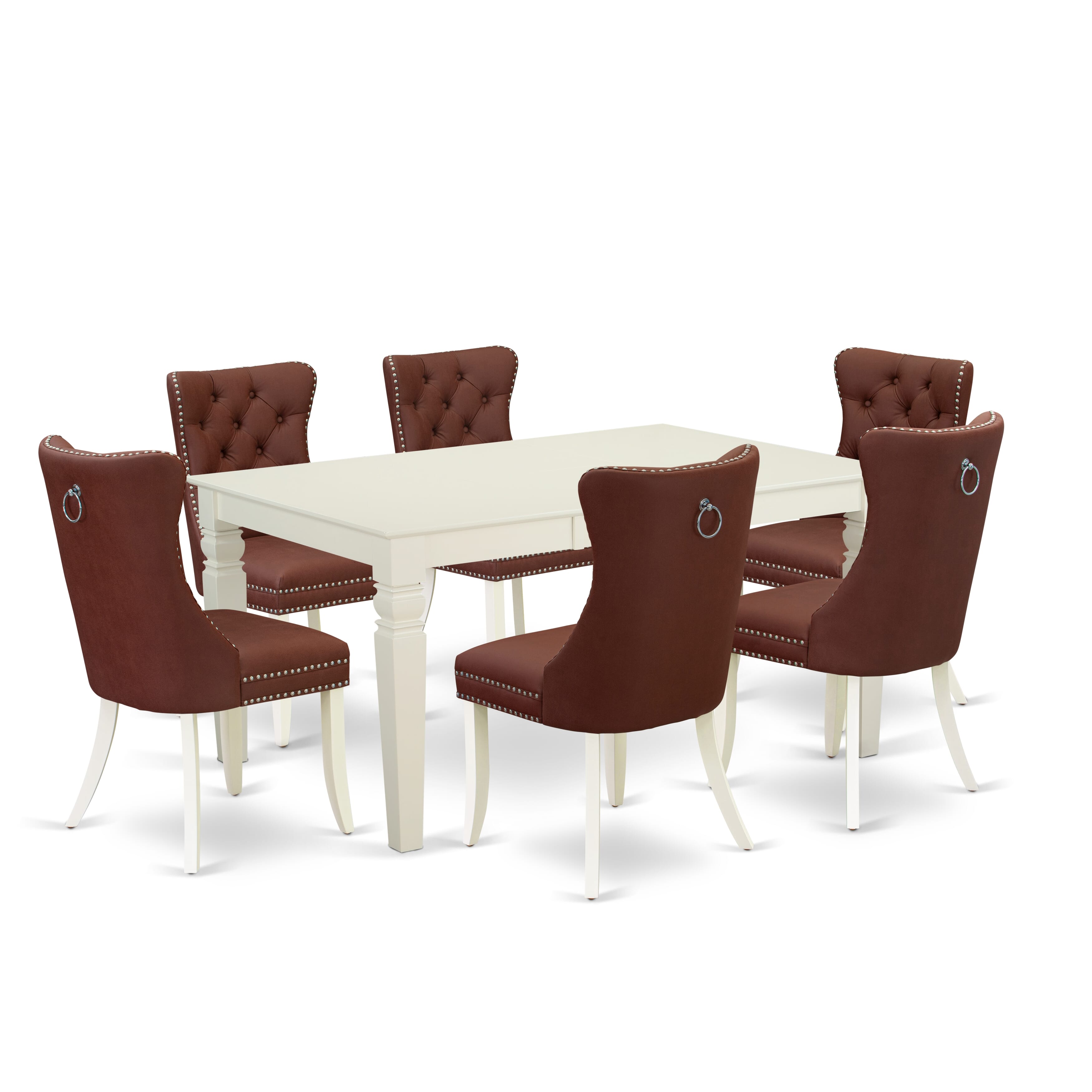 East West Furniture WEDA7-WHI-26 7 Piece Kitchen Table Set Contains a Rectangle Dining Table with Removable leaf and 6 Upholstered Parson Chairs, 42x60 Inch, linen white