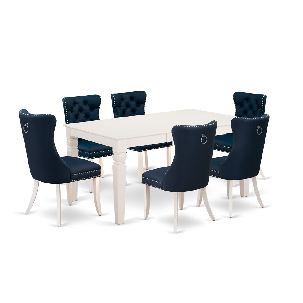 East West Furniture WEDA7-WHI-29 7 Piece Dining Room Table Set Includes a Rectangle Wooden Table with Removable leaf and 6 Padded Chairs, 42x60 Inch, linen white
